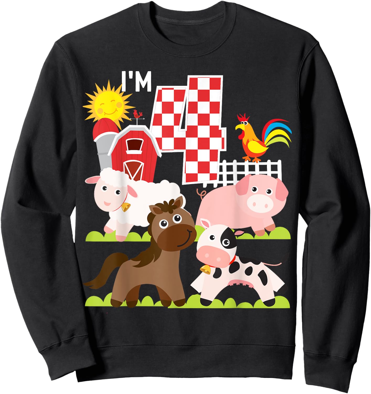 Farm Animals Barnyard 4th Birthday I'm 4 Year Old Kid Sweatshirt - Sweatshirt | Black