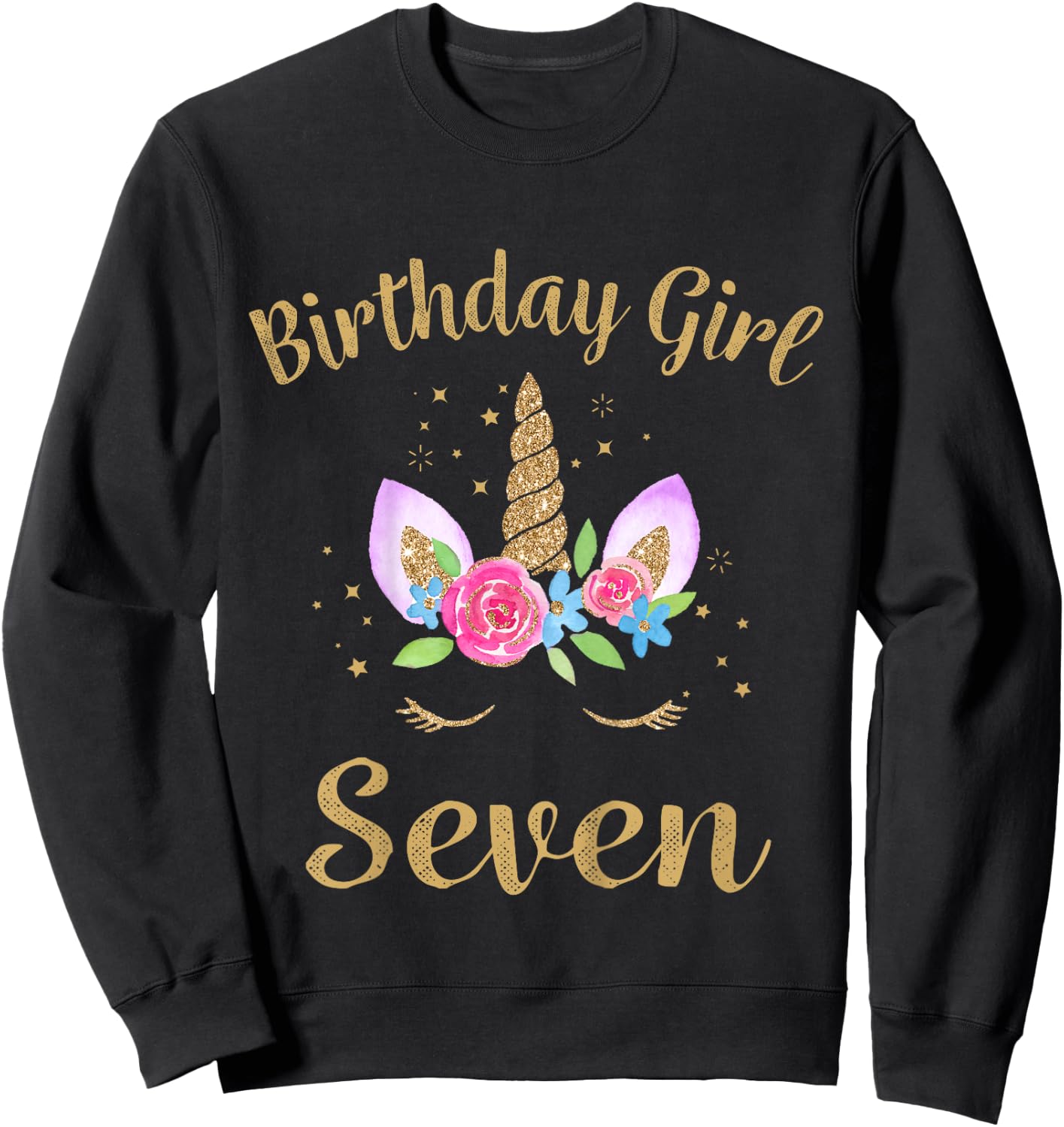 Kids 7 Year Old Birthday Girl Unicorn Shirt 7th Birthday Outfit Sweatshirt - Sweatshirt | Black