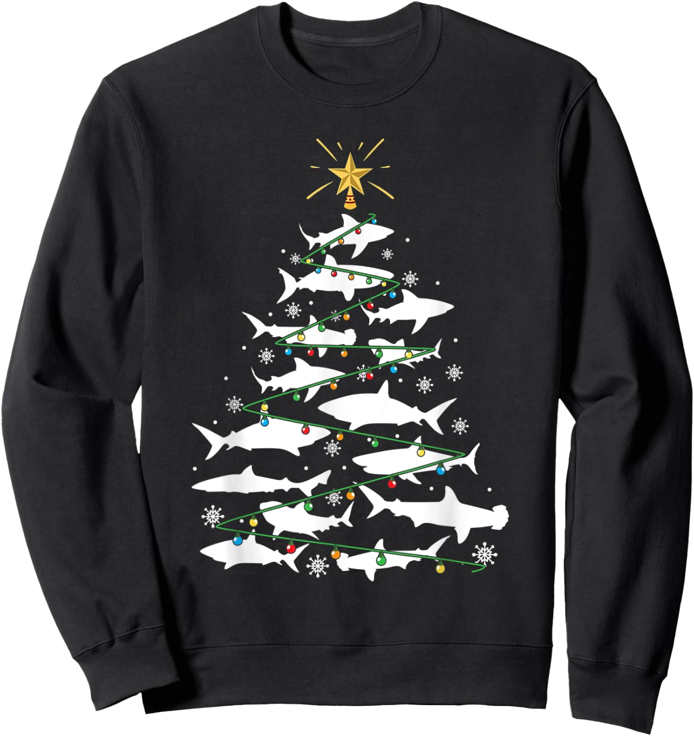 Shark Xmas Tree Holiday Gift Fishing Lover Funny Christmas Sweatshirt - Sweatshirt | Black