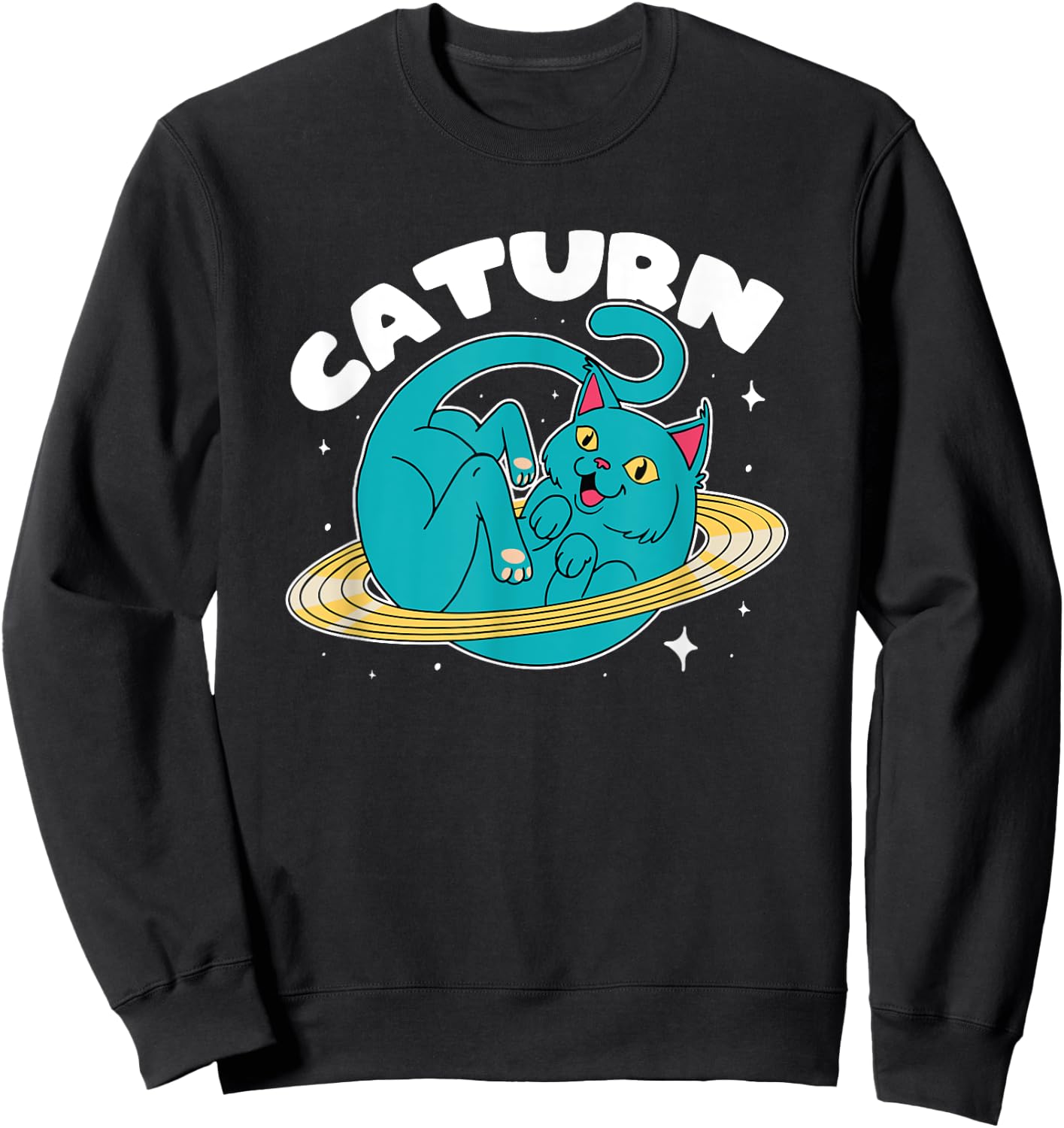 Astronaut Cat Planet Saturn Caturn Astronomy Lover Cat Puns Men Women Girls Kids Sweatshirt - Sweatshirt | Black
