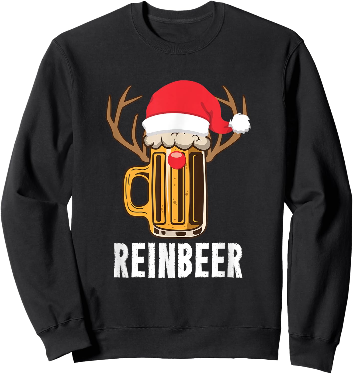 Reinbeer Santa Beer Lover Reindeer Pun Christmas Drinking Sweatshirt - Sweatshirt | Black