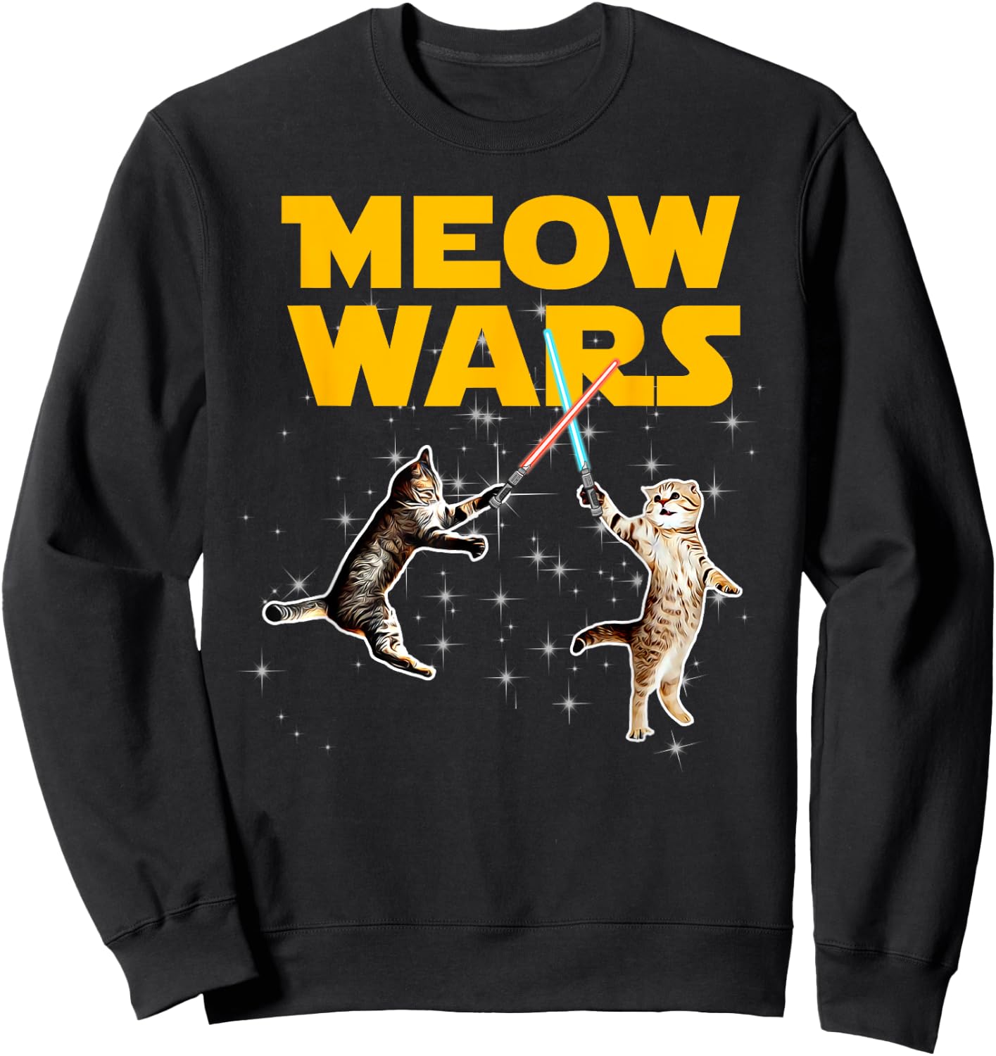 Meow Wars Funny Graphic For Cat Lovers Men Women Girls Kids Sweatshirt - Sweatshirt | Black