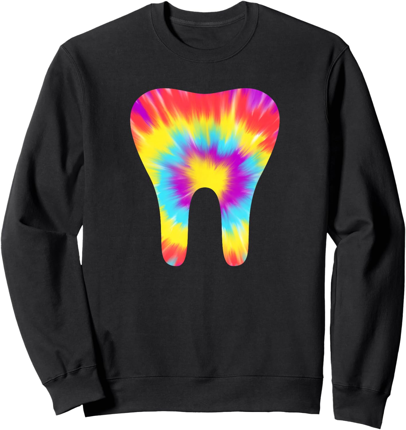 Tie Dye Tooth 60s Dentist Dental Hygiene Assistant Funny Sweatshirt - Sweatshirt | Black