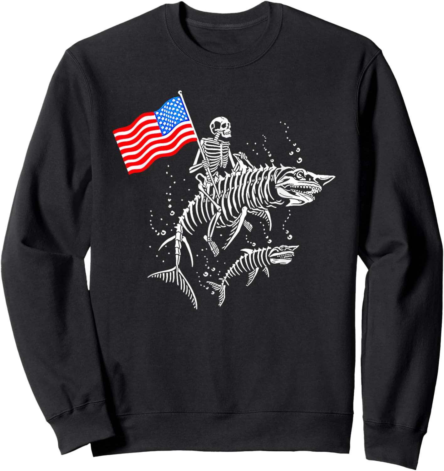Skeleton Ride Shark 4th Of July Sweatshirt - Sweatshirt | Black
