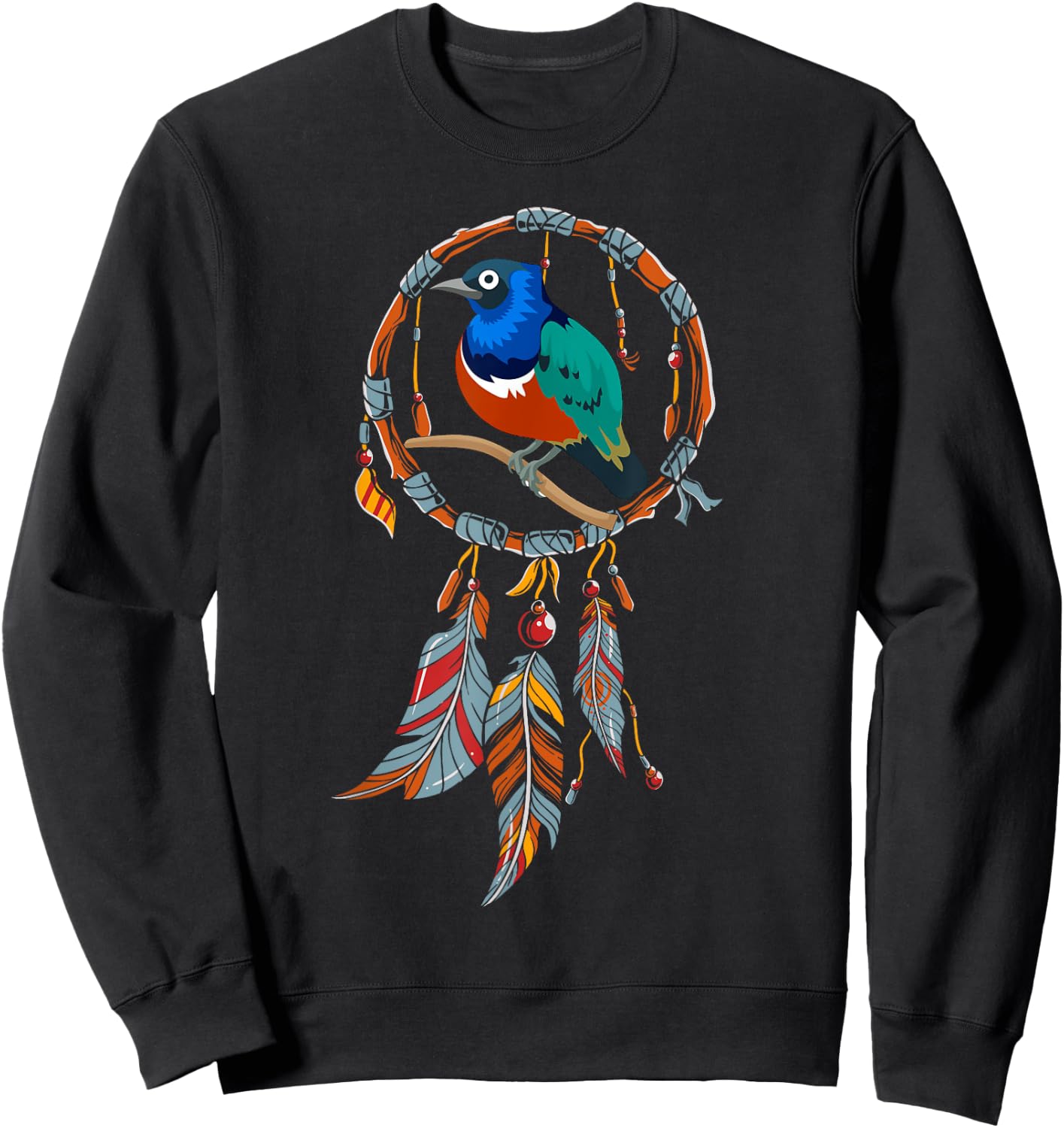 Colourful Feather Hippie Esoteric Gift Bird Dream Catcher Sweatshirt - Sweatshirt | Black