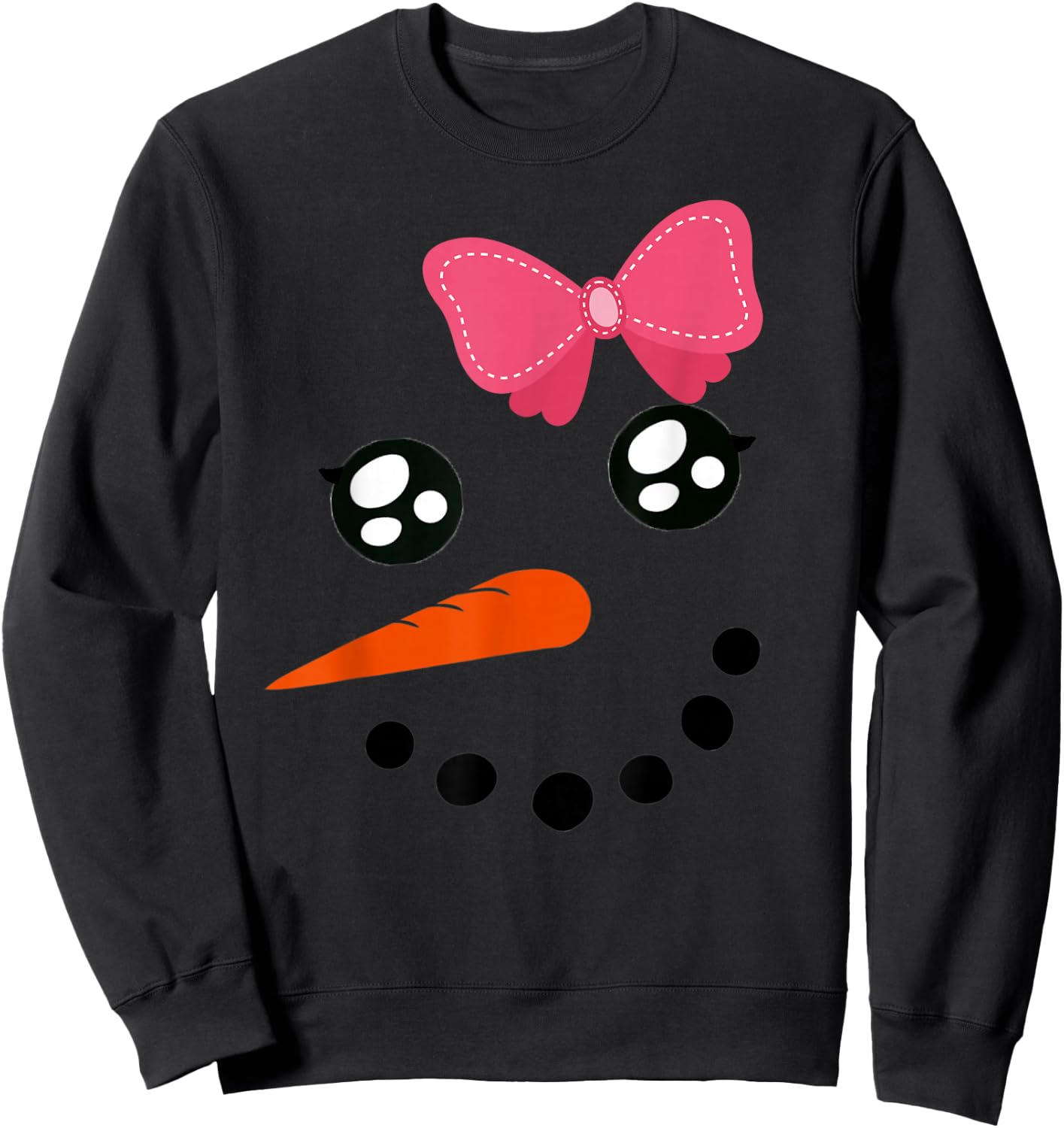 Snow Girl Shirt Snowman Face Carrot Nose Pink Bow Sweatshirt - Sweatshirt | Black