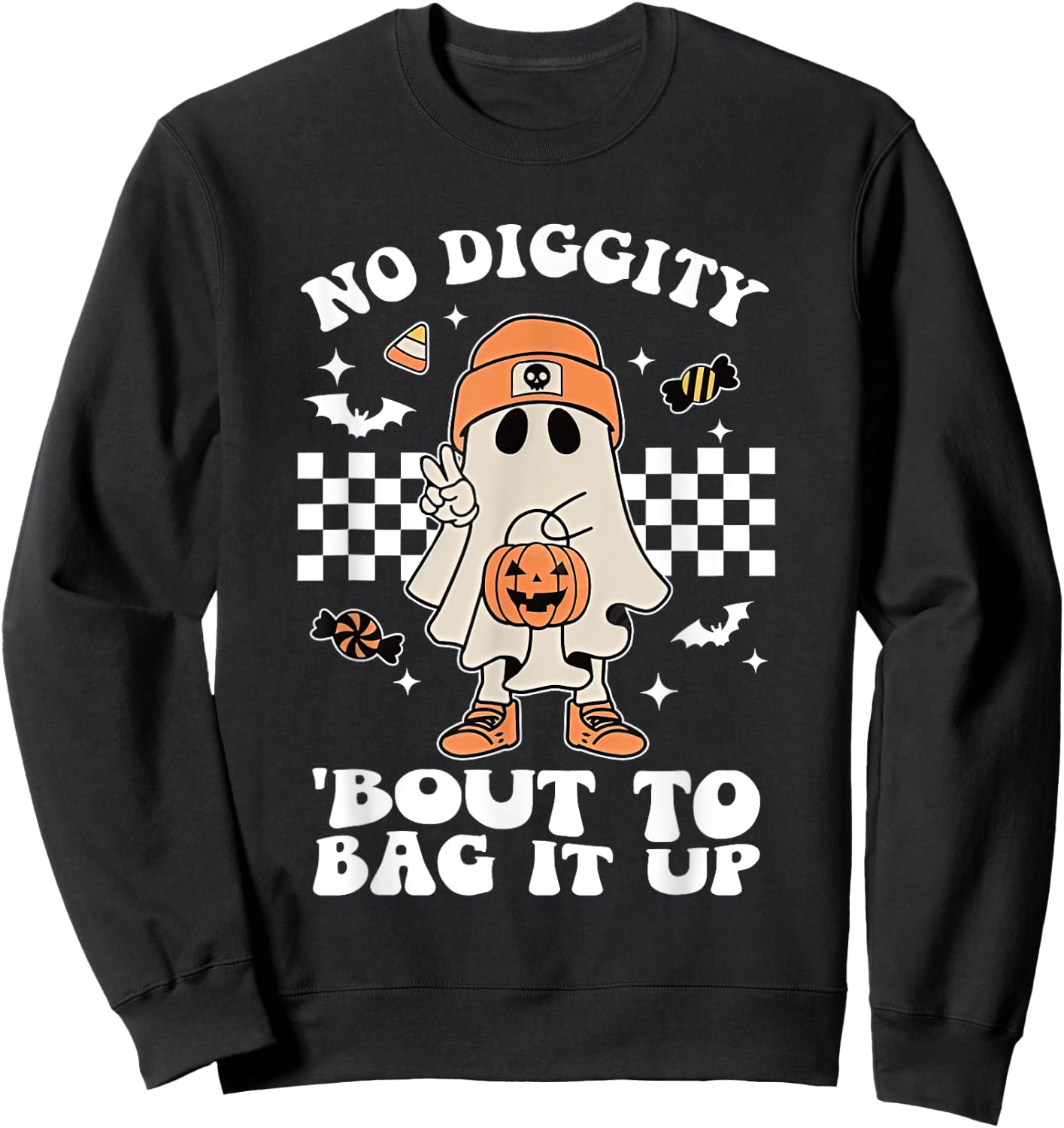 No Diggity Bout To Bag It Up Halloween Spooky Ghost Costume Sweatshirt - Sweatshirt | Black
