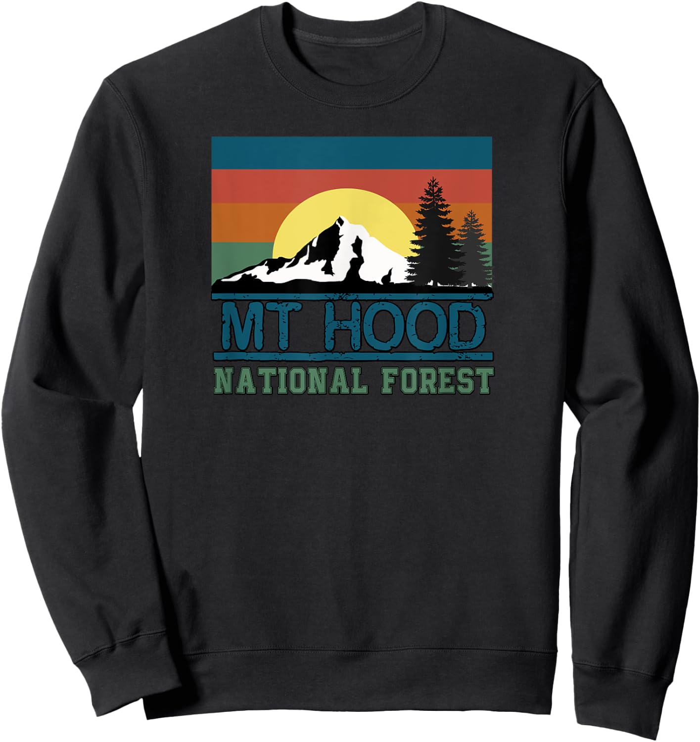 Mt Hood Oregon National Forest Trees Retro Women Kid Sweatshirt - Sweatshirt | Black