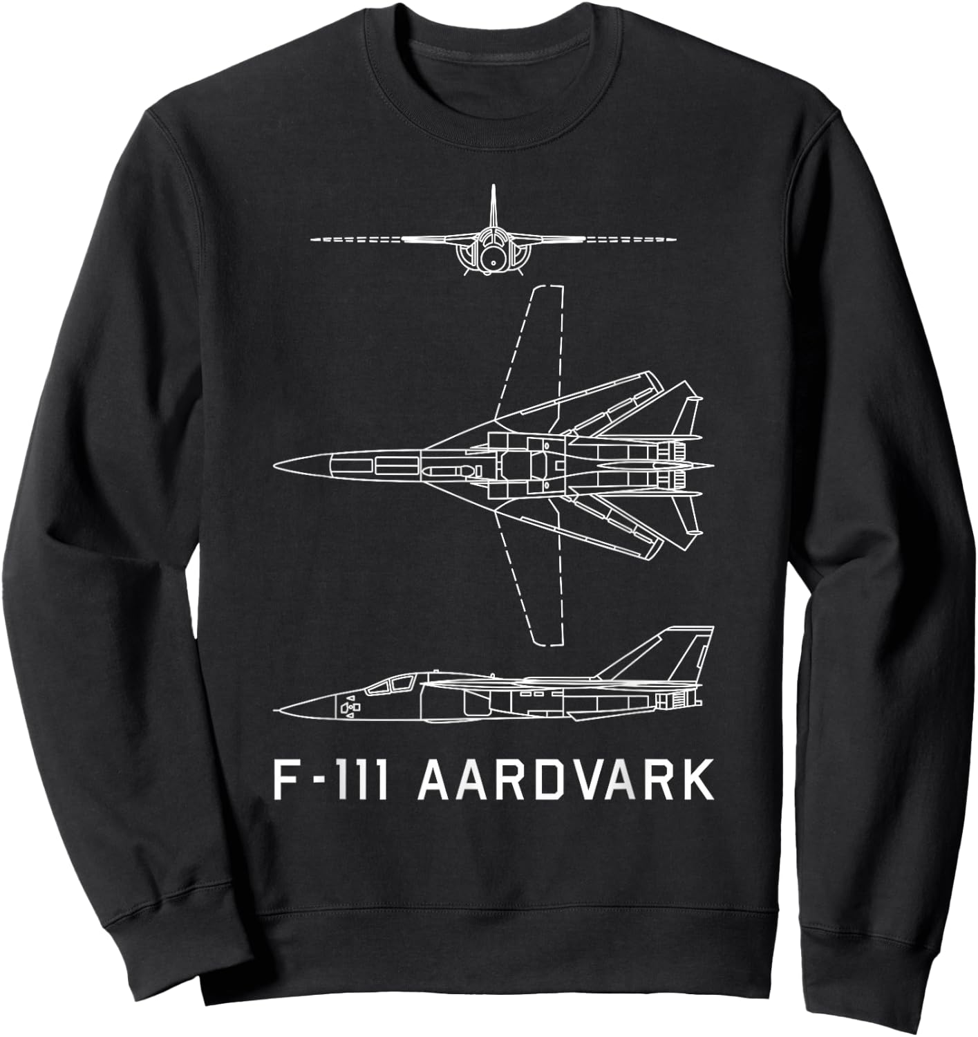 USA Military Planes MJ F-111 Aardvark American Jet Plane Blueprint - Black, -Adults, Short Sleeve, Classic Fit, Cotton 65% Polyester 35%, Small Sweatshirt - Sweatshirt | Black