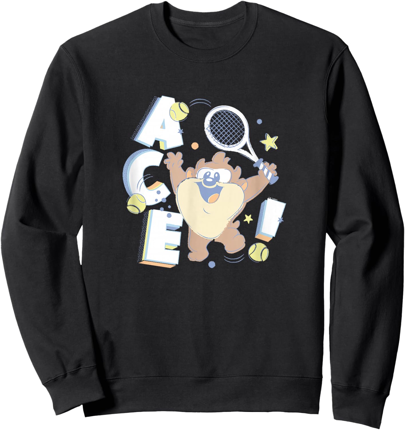 Looney Tunes Tasmanian Devil Little Ace Tennis Sports Logo Sweatshirt - Sweatshirt | Black