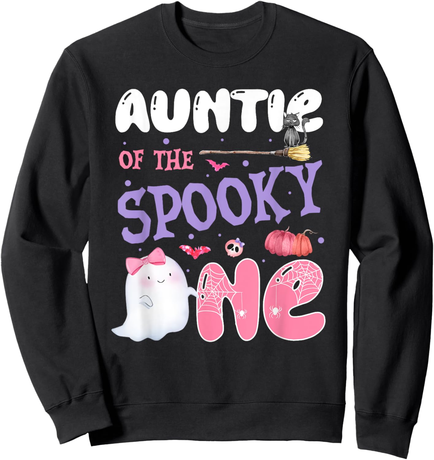 Auntie Of The Spooky One 1st Birthday Halloween Pink Ghost Sweatshirt - Sweatshirt | Black