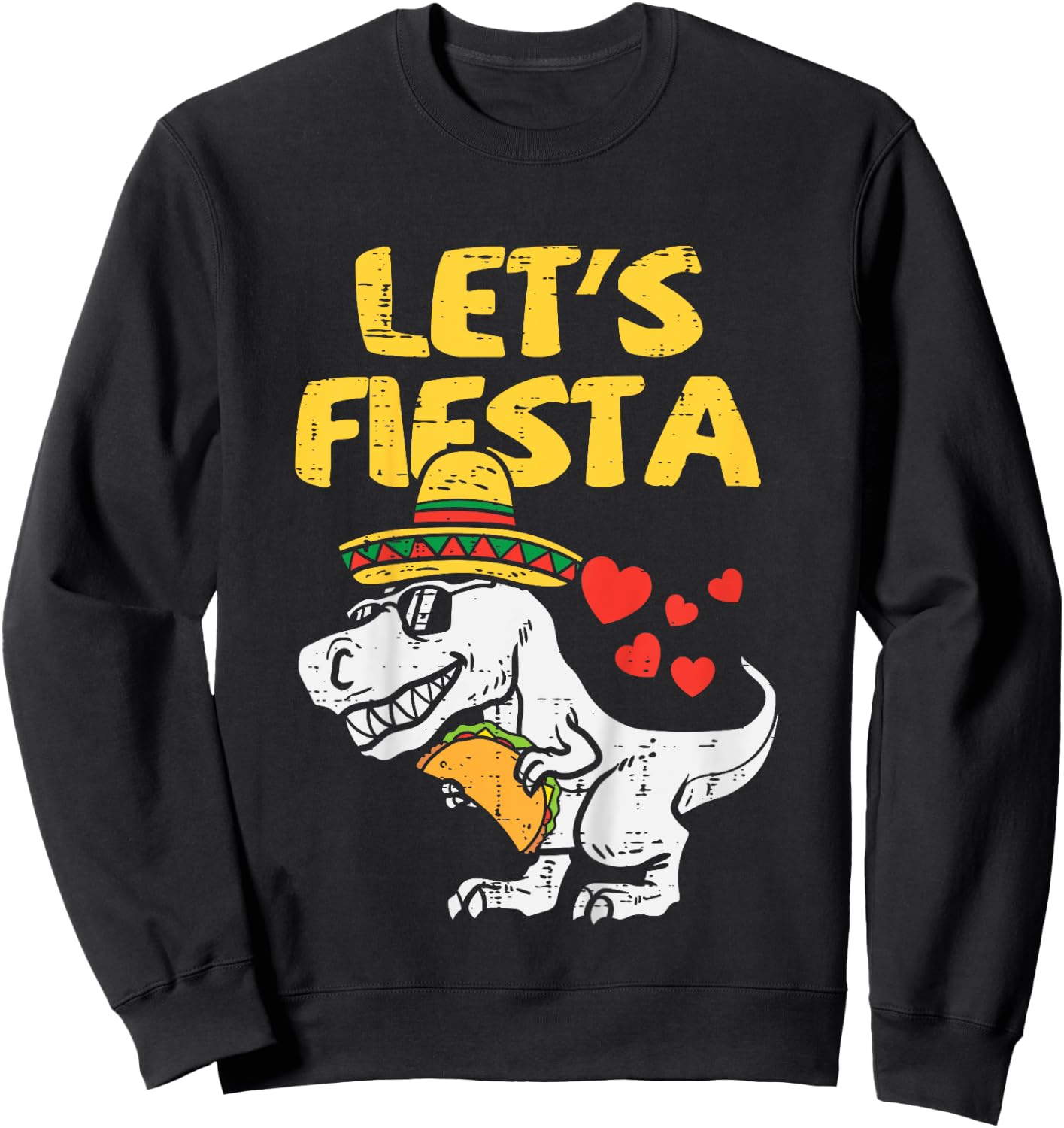 Kids Lets Fiesta Trex Taco Toddler Boys Cinco De Mayo Kids Dino Sweatshirt - Sweatshirt | Black
