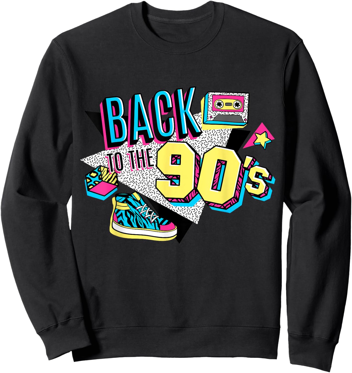 Men's Women's Kids Vintage Retro Back To 90's Graphic Design Sweatshirt - Sweatshirt | Black