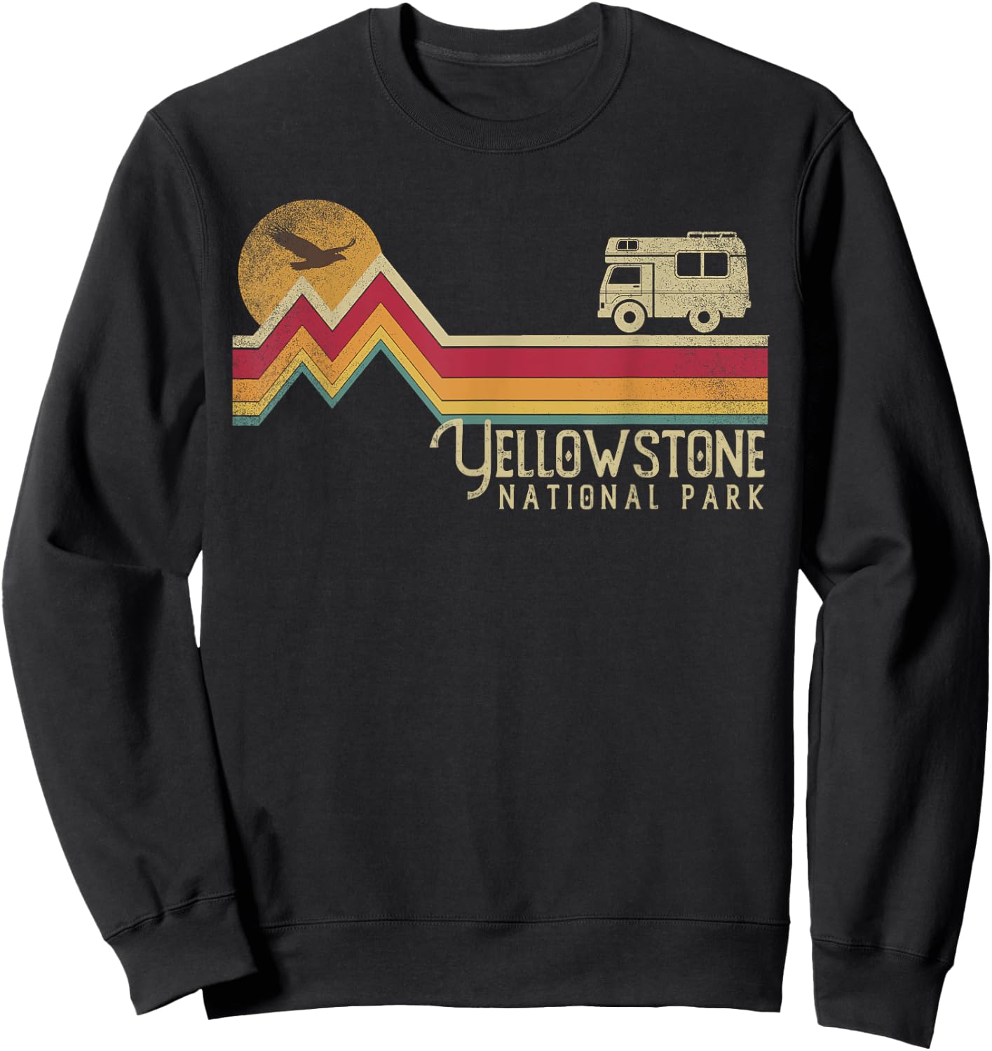 Yellowstone National Park Vintage Style Mountain Camp Retro Sweatshirt - Sweatshirt | Black