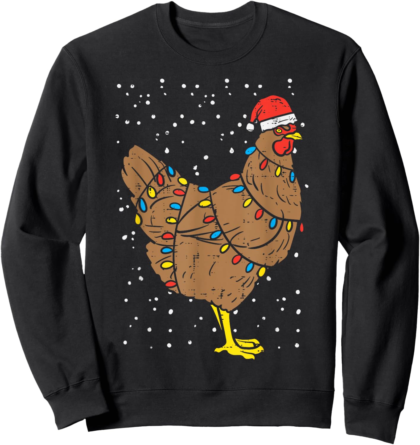 Chicken Santa Hat Christmas Lights Funny Xmas Animal PJ Sweatshirt - Sweatshirt | Black