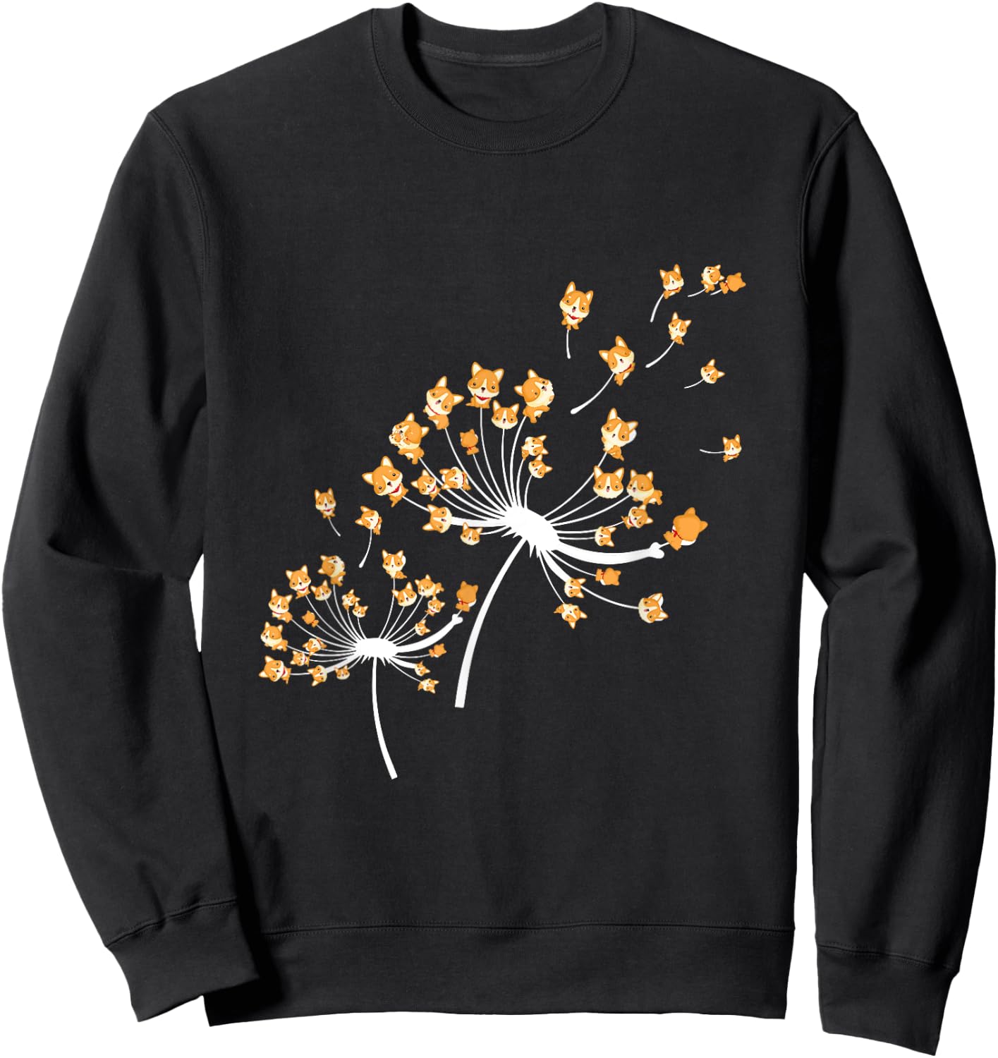 Corgi Flower Fly Dandelion Funny Dog Owner Lover Women Girls Kids Sweatshirt - Sweatshirt | Black