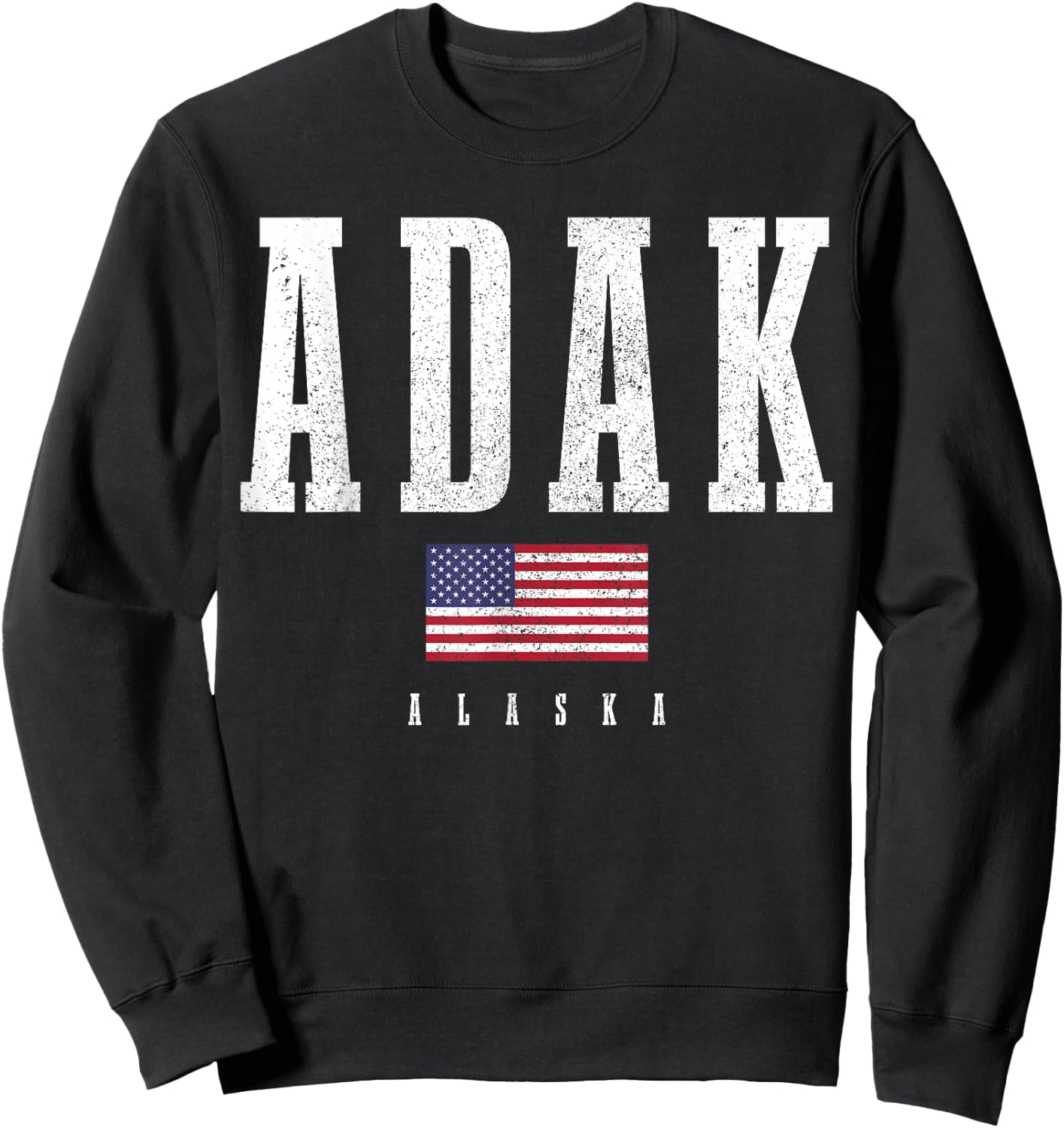 Adak Alaska American Flag Patriotic Sweatshirt - Sweatshirt | Black