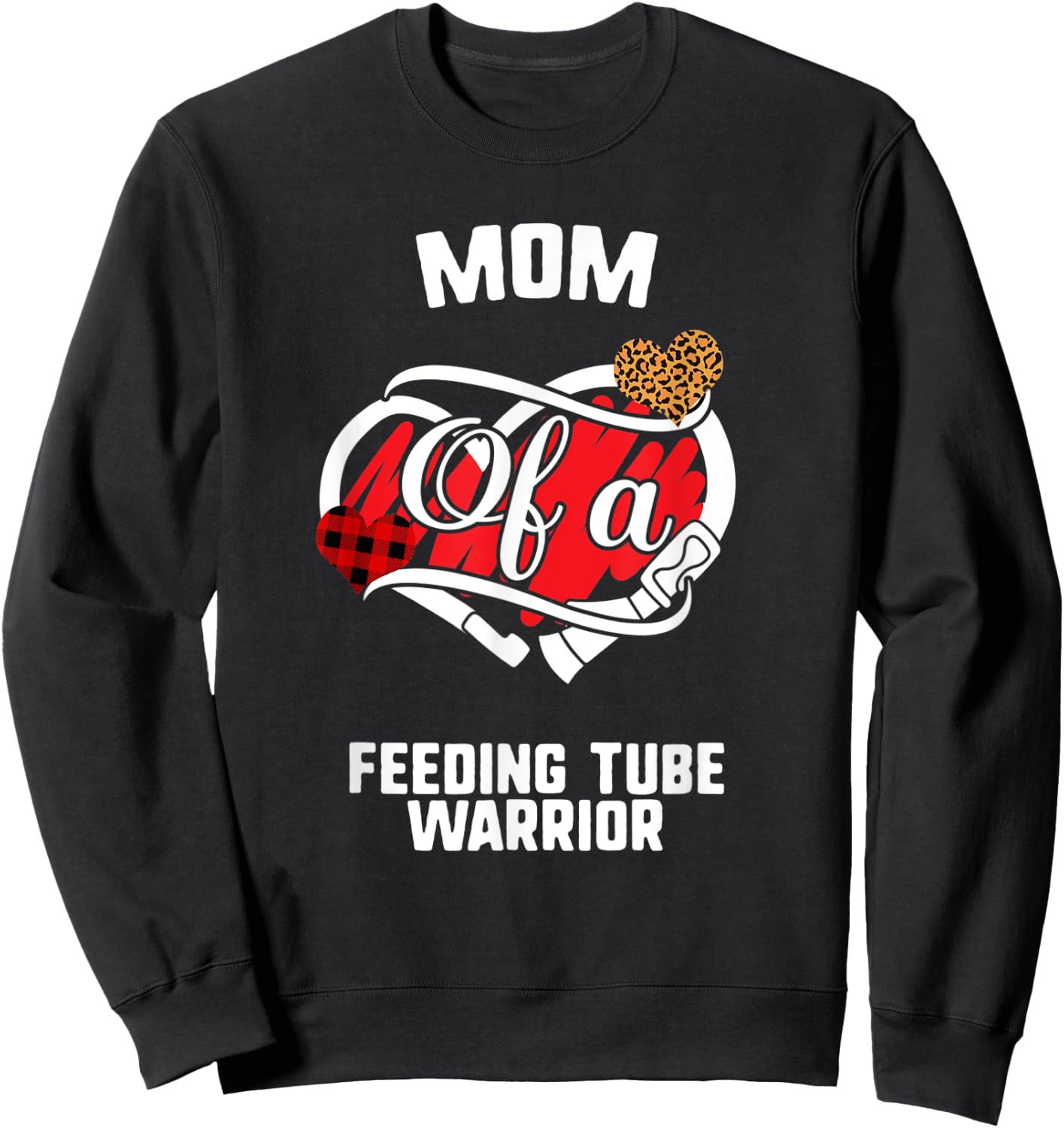 Mom Feeding Tube Awareness Leopard Buffalo Plaid Family Gift Sweatshirt - Sweatshirt | Black