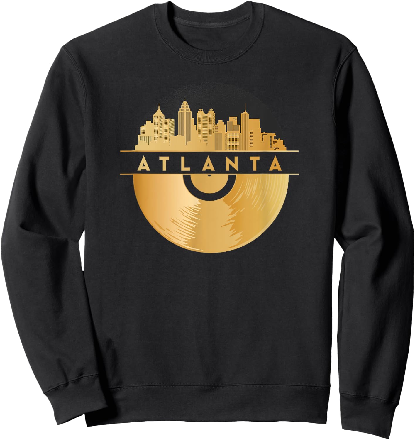 Vinyl-Record-Player Disco-Music Skyline-Atlanta Sweatshirt - Sweatshirt | Black