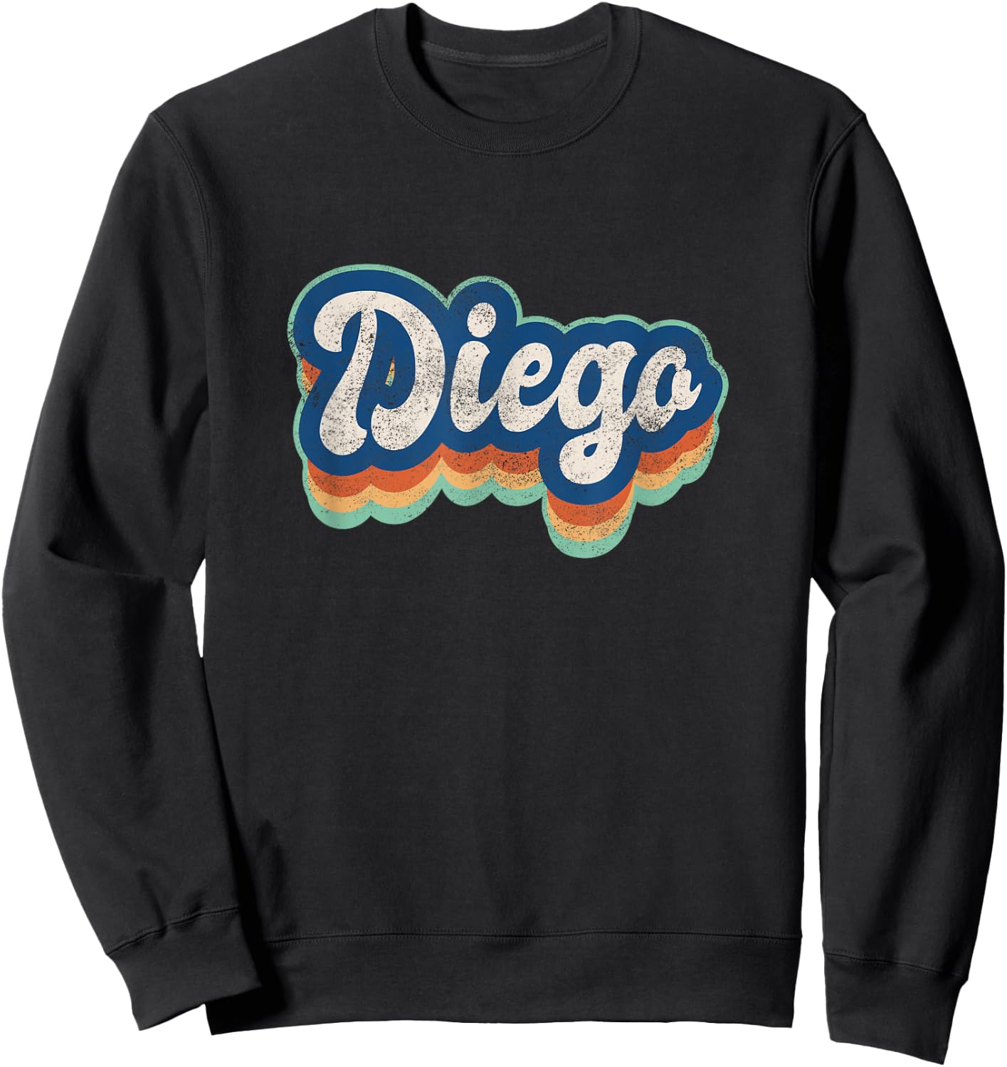 Diego First Name Boy Vintage Style 70s 80s Personalized Sweatshirt - Sweatshirt | Black
