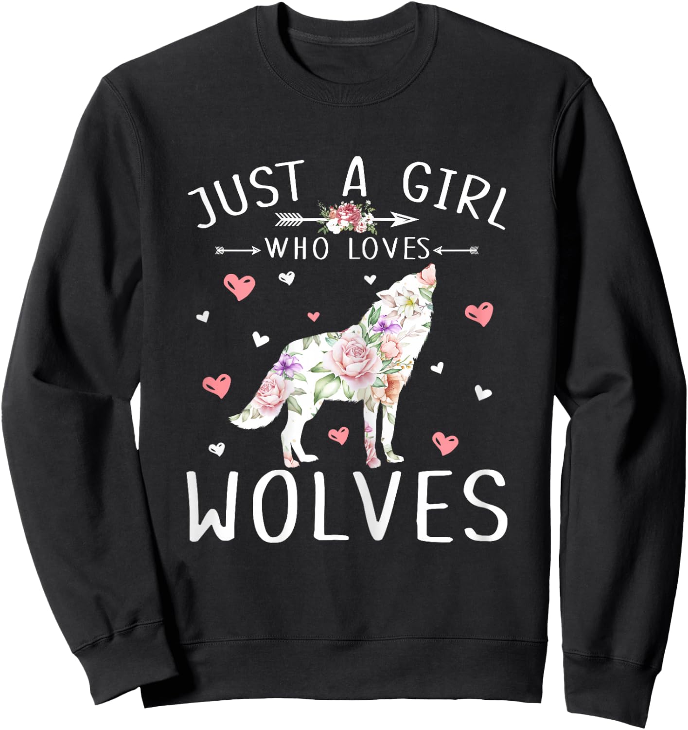 Just A Girl Who Loves Wolves Shirt - Wolf Lover Girls Gifts Sweatshirt - Sweatshirt | Black
