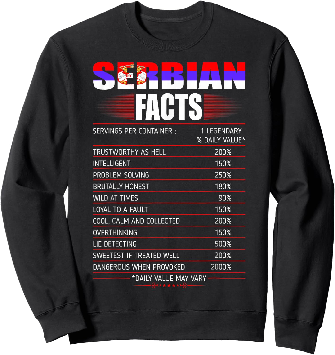 Serbian Facts Servings Per Container Country Gift Sweatshirt - Sweatshirt | Black