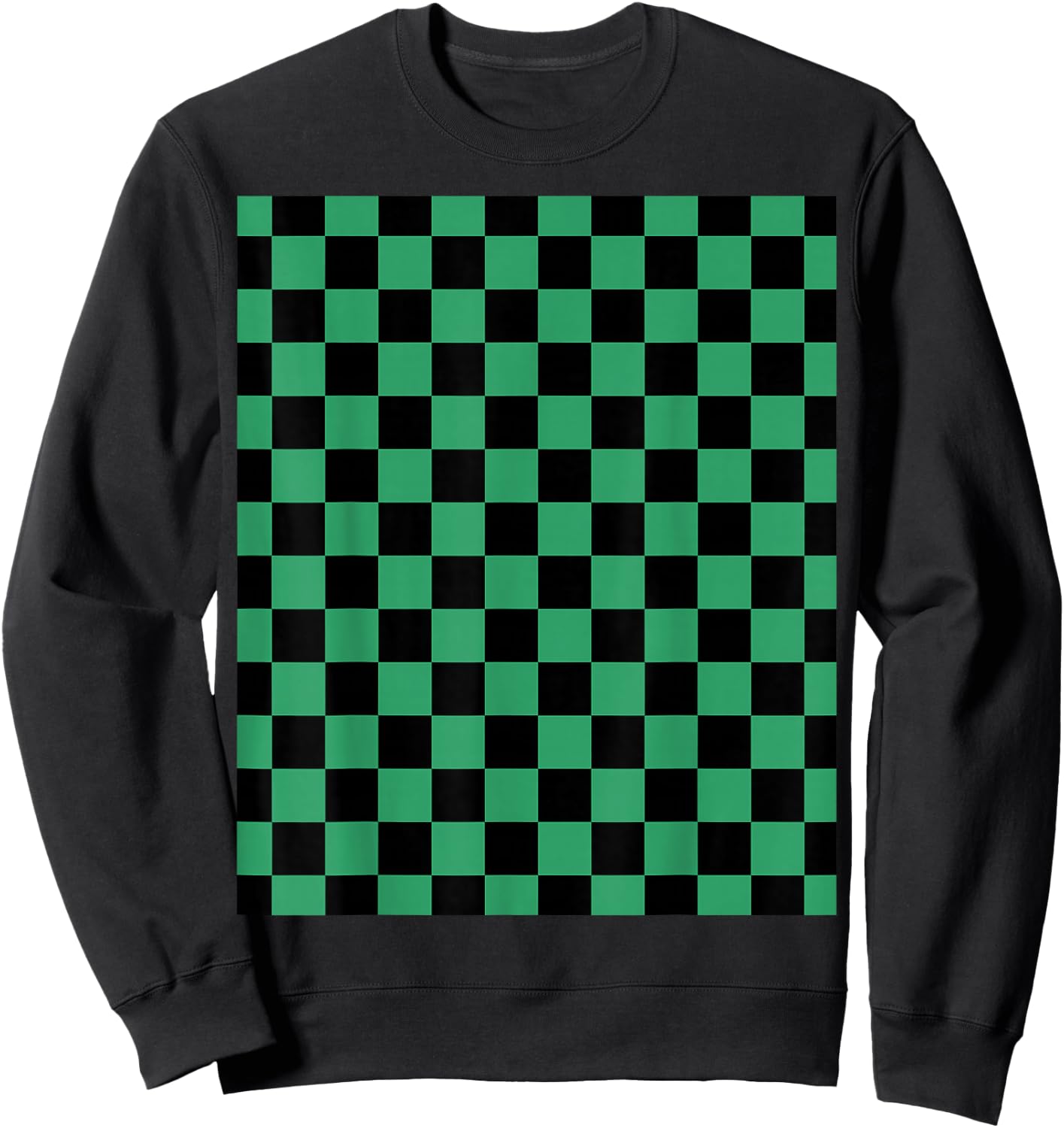 Green checkered anime Sweatshirt - Sweatshirt | Black