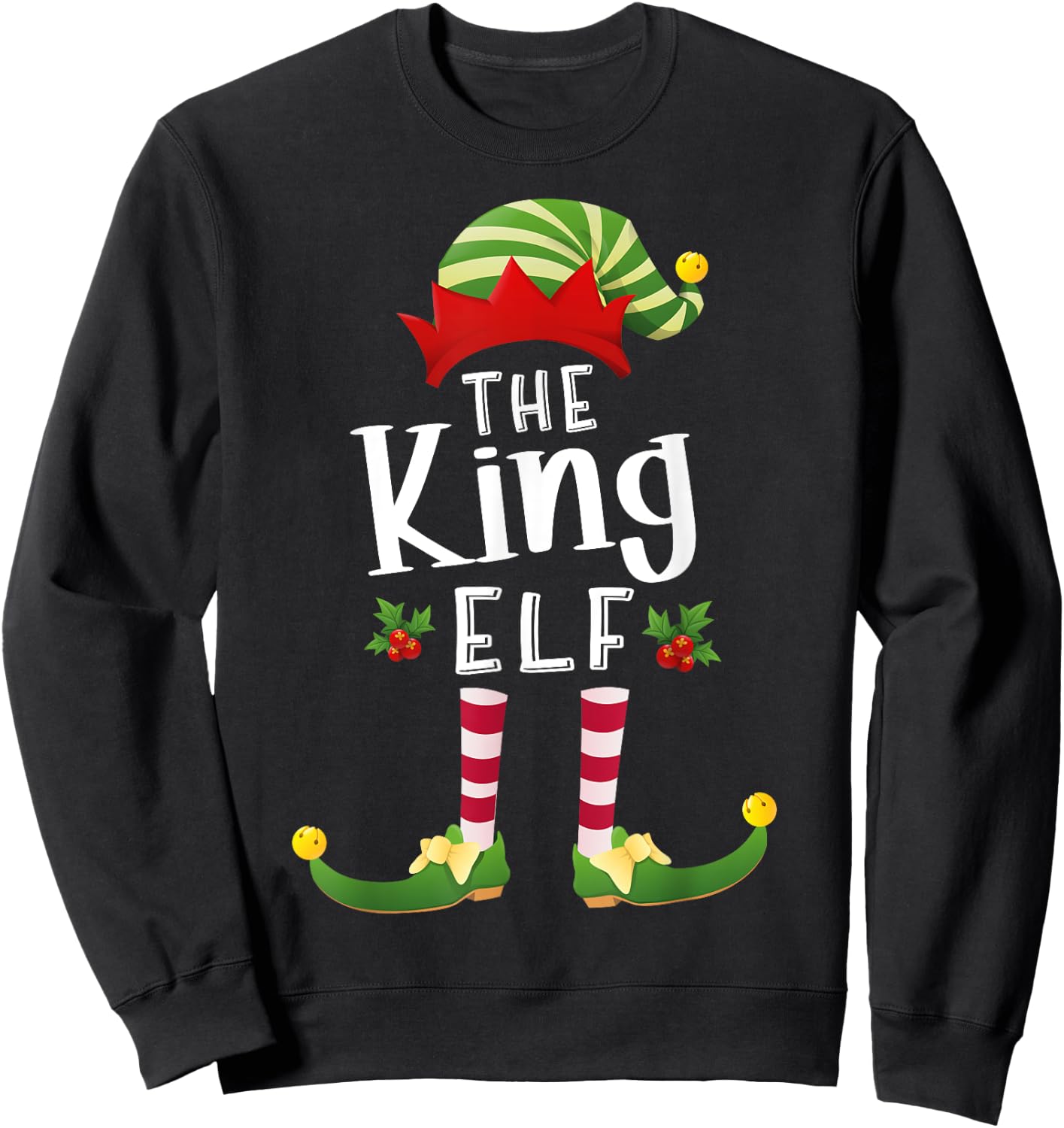 King Christmas Elf Matching Pajama X-Mas Party Sweatshirt - Sweatshirt | Black