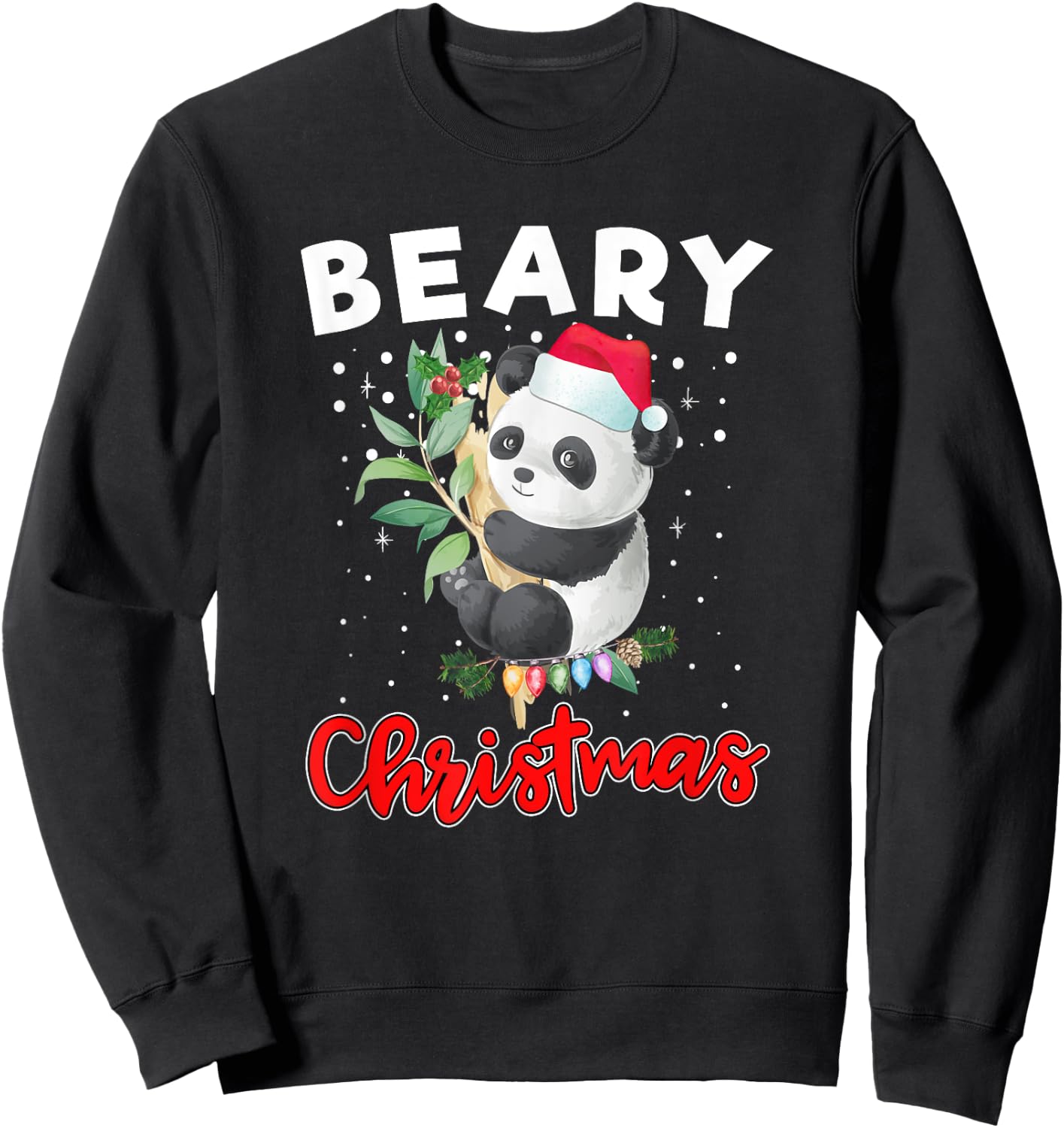 Beary Merry Christmas For Panda Bear Lovers Funny Xmas Sweatshirt - Sweatshirt | Black