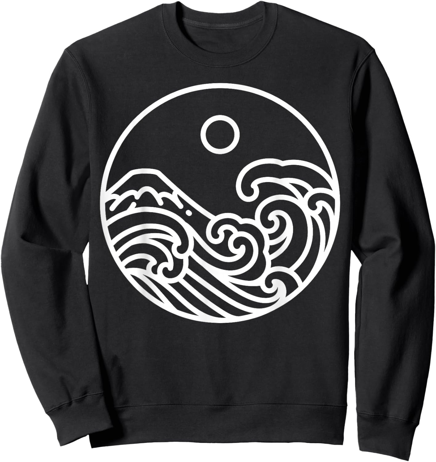 Minimal Line Art Nature Great Wave Kanagawa Drawing Artist Sweatshirt - Sweatshirt | Black