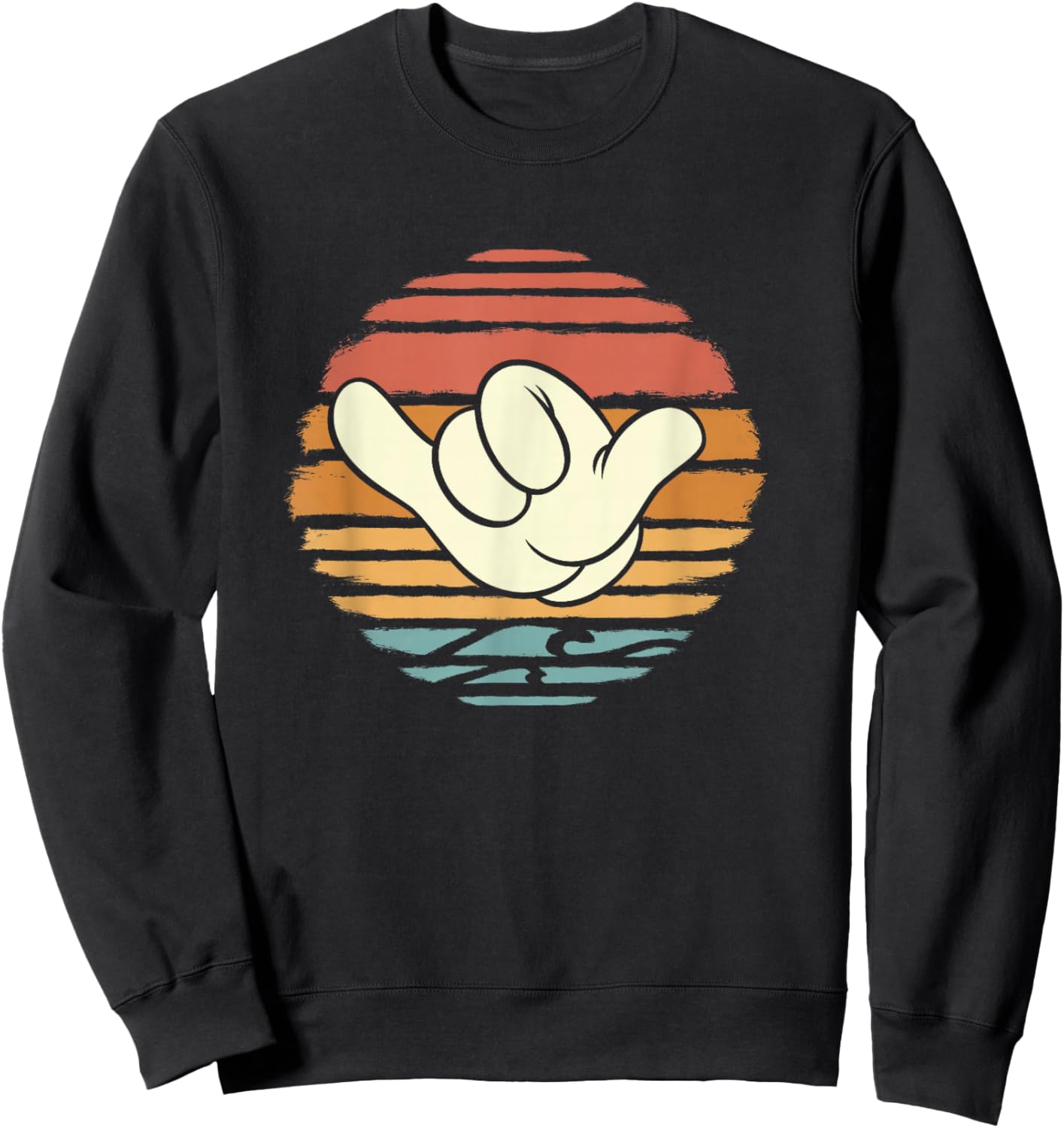 Disney Mickey and Friends Hand Shaka Sign Sunset Vintage Sweatshirt - Sweatshirt | Black