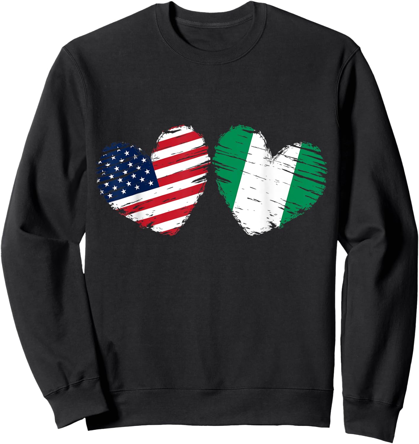 USA Nigeria Flag Heart Valentines Day Nigerian American Sweatshirt - Sweatshirt | Black
