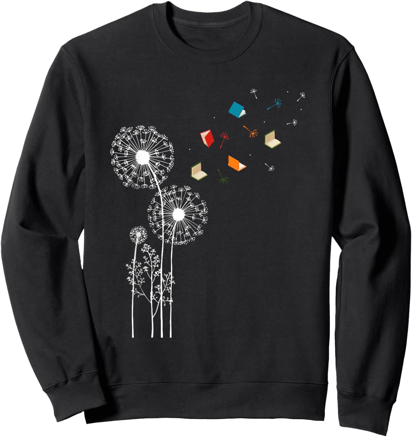 Bookworm Book Lover Gift Literature Dandelion Book Reading - -Adults and Kids - Black - Small - Short Sleeve Sweatshirt - Sweatshirt | Black