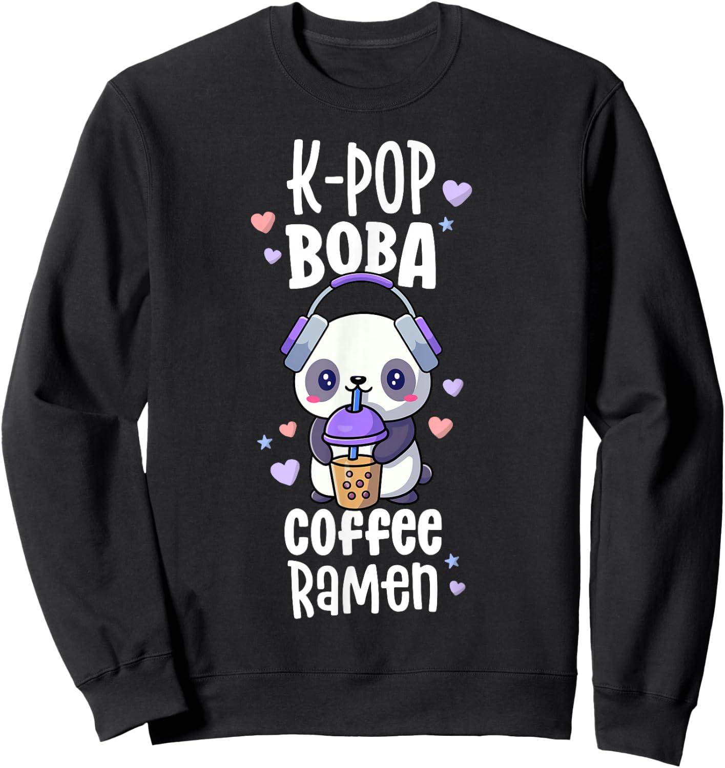 Boba And KPop Shirt Coffee Ramen Kawaii Panda Merch K-Pop Sweatshirt - Sweatshirt | Black