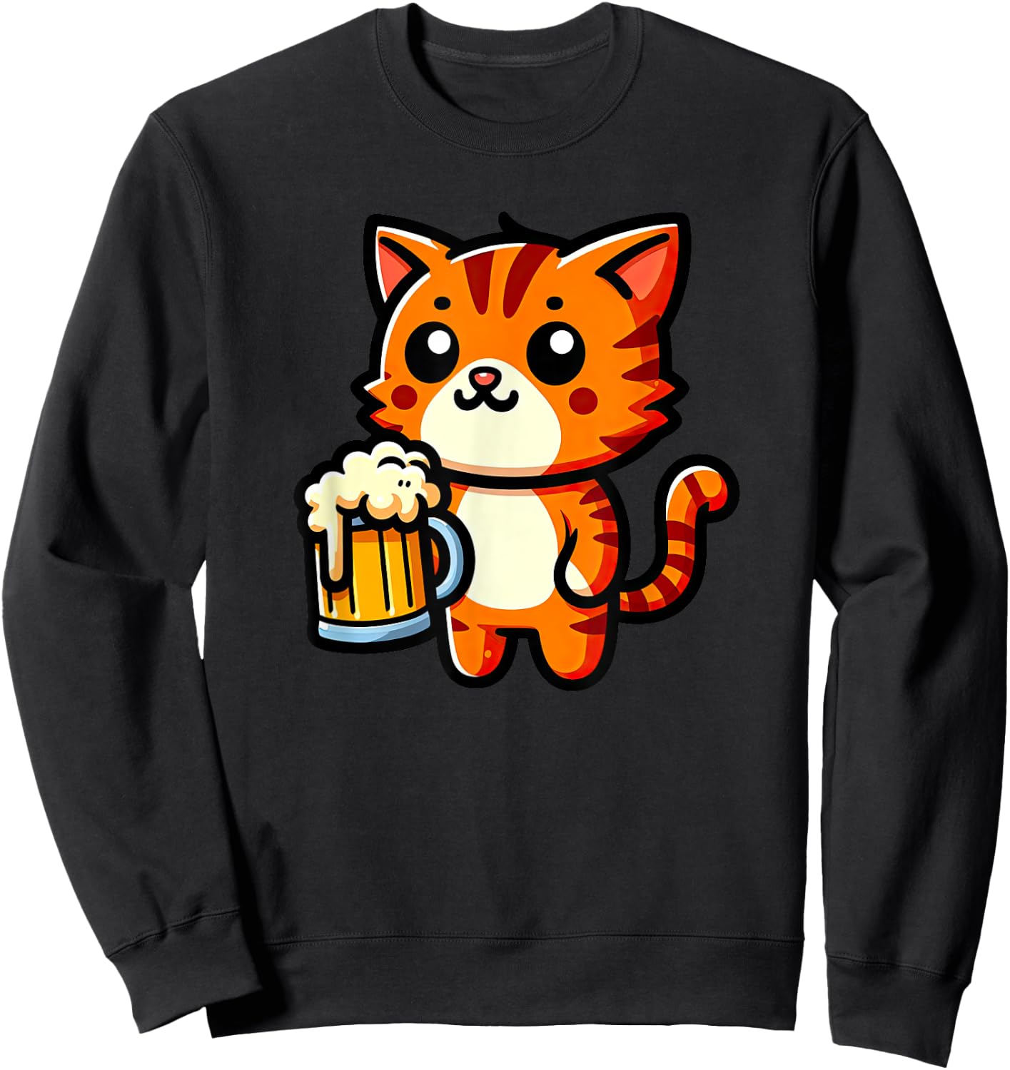 Orange Tabby Cat Beer Pet Funny Drinking Sweatshirt - Sweatshirt | Black