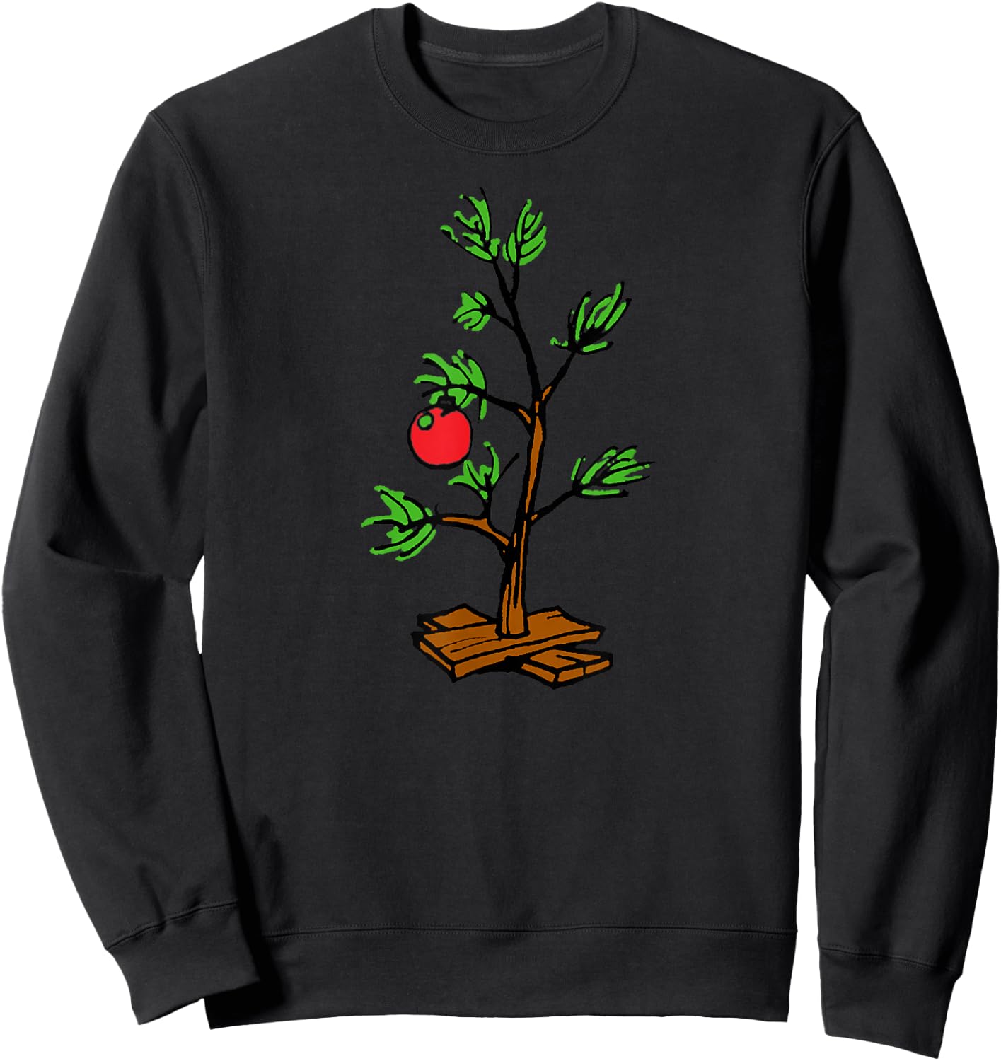 Peanuts Charlie Brown Holiday Tree Short Sleeve Sweatshirt - Sweatshirt | Black