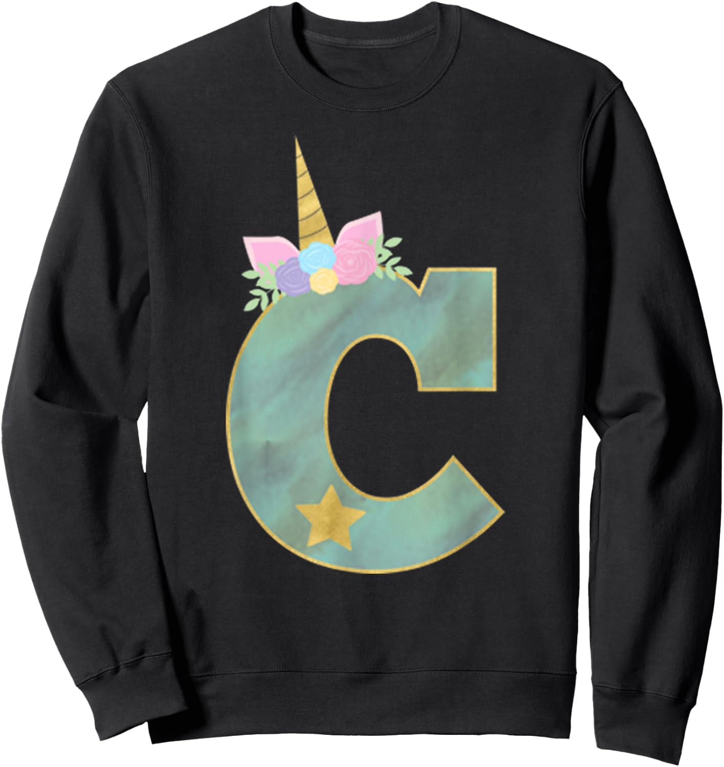 Initial Letter C Unicorn Monogram for Girls Unicorn Birthday Sweatshirt - Sweatshirt | Black