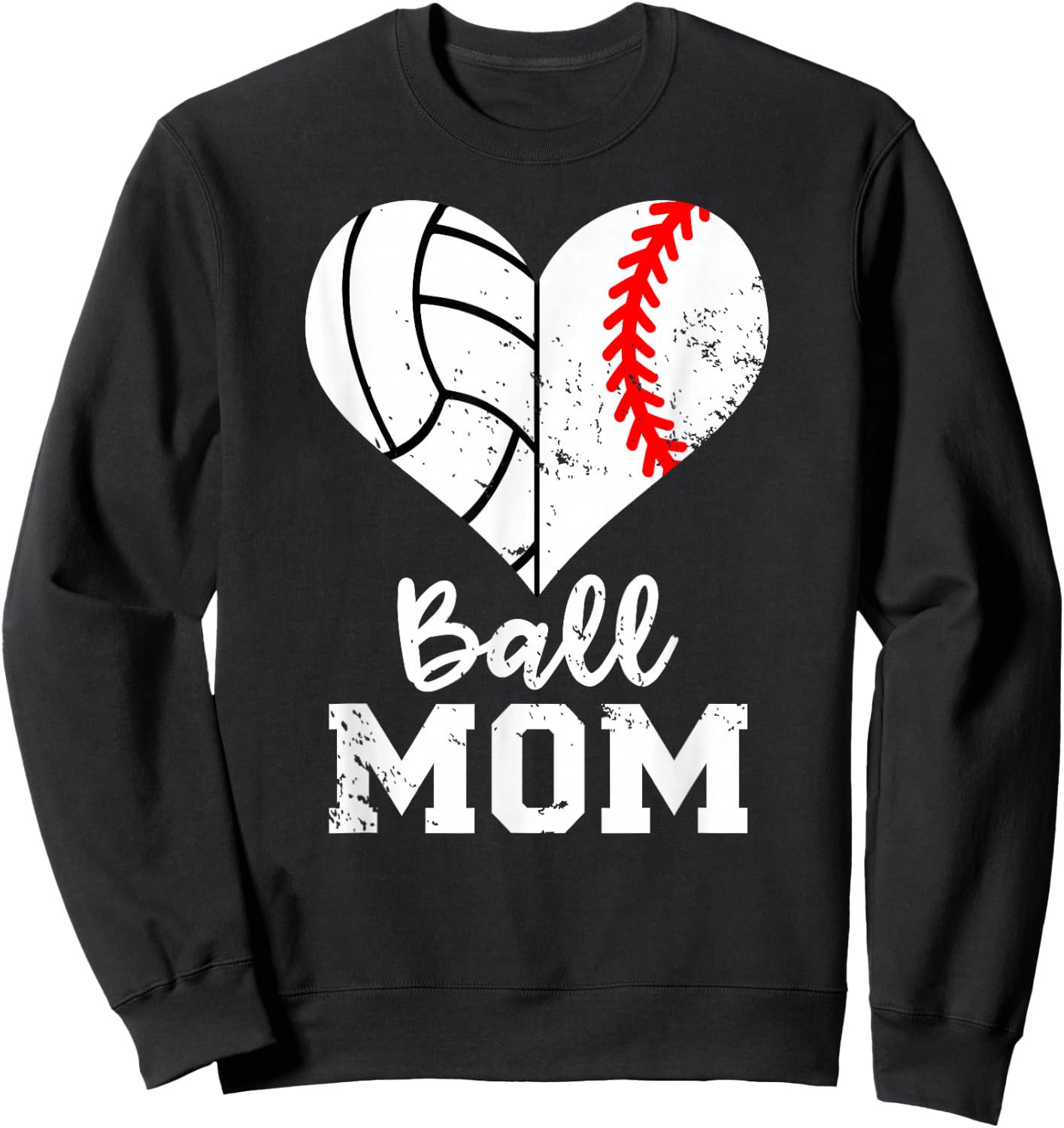 Ball Mom Heart Funny Baseball Volleyball Mom Sweatshirt - Sweatshirt | Black