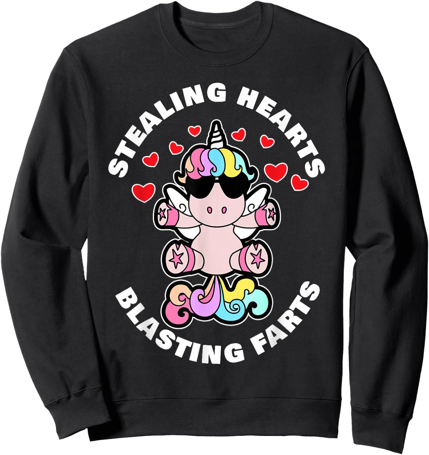 Stealing Hearts And Blasting Farts Valentines Day Unicorn Sweatshirt - Sweatshirt | Black