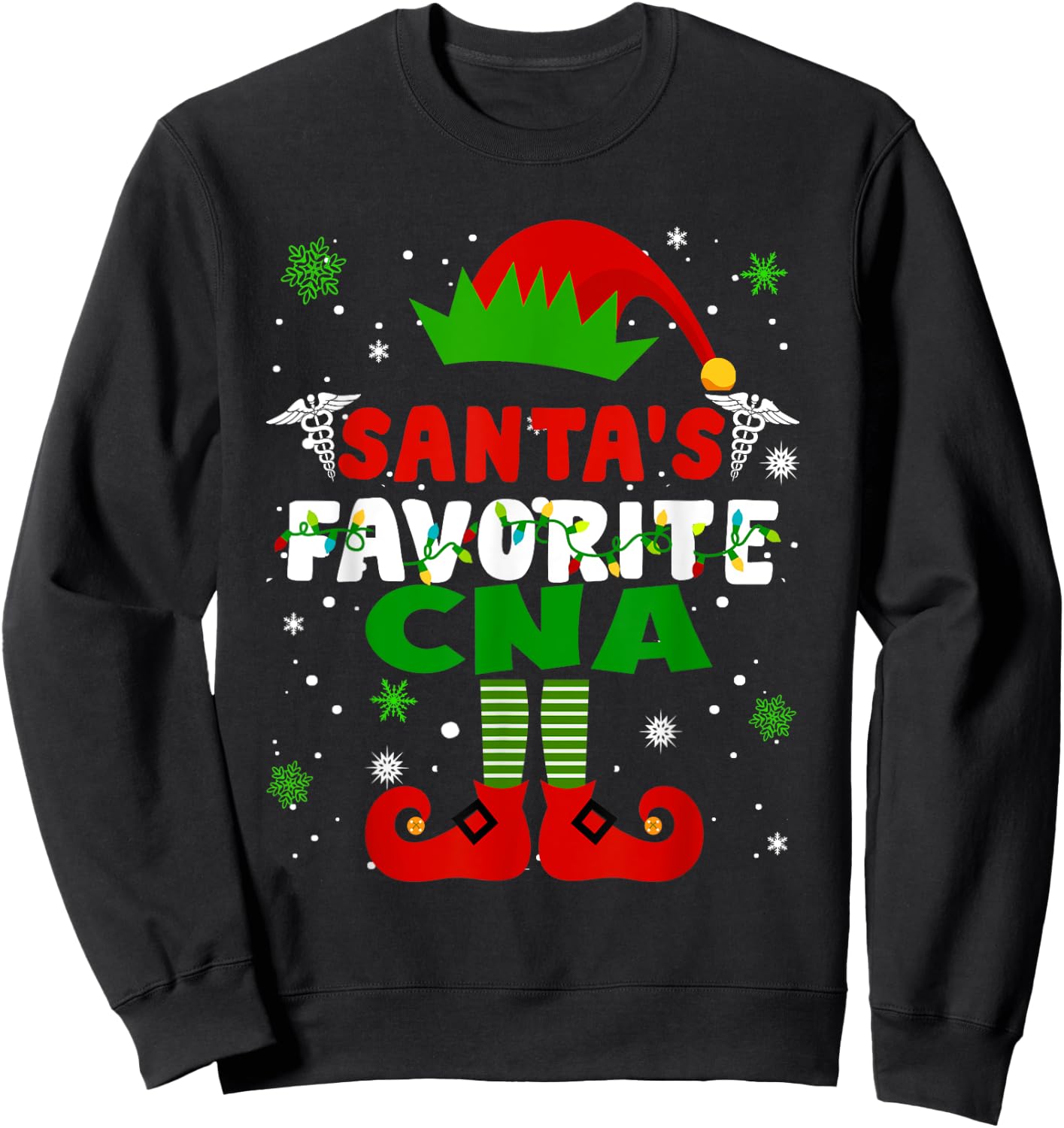 Santa's Favorite CNA Funny Christmas Gifts Sweatshirt - Sweatshirt | Black