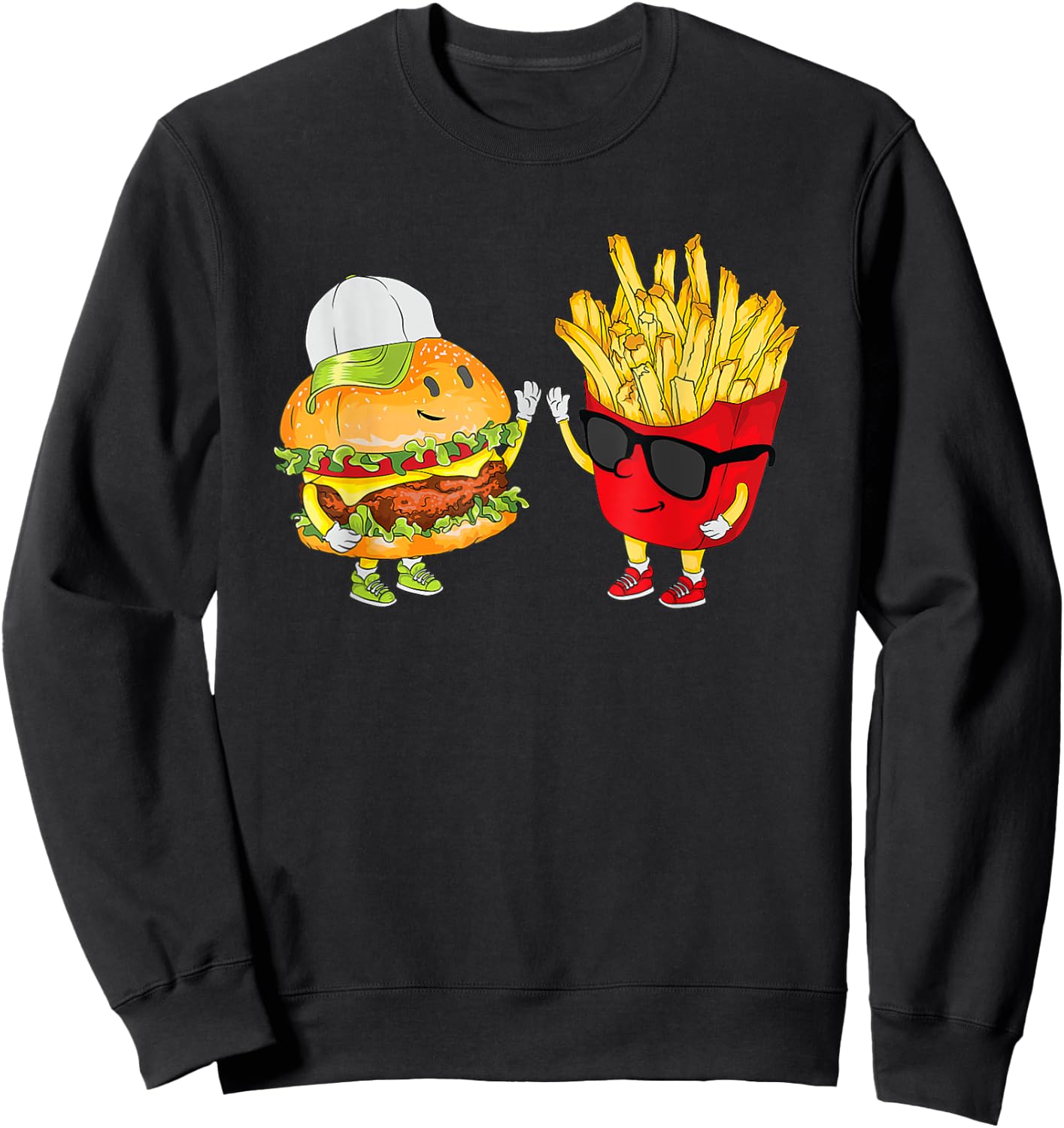 Hamburger Fries High Five | Cool Fun Combo Snacks Funny Gift Sweatshirt - Sweatshirt | Black