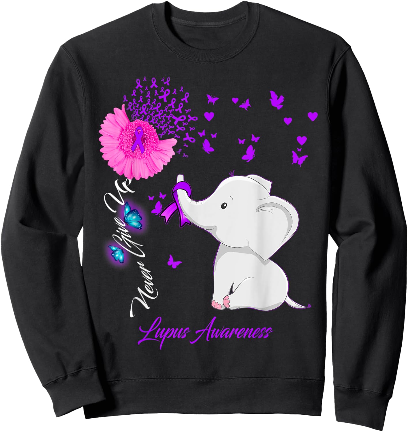 Elephant Lupus Awareness - Lupus Ribbon Gifts Sweatshirt - Sweatshirt | Black