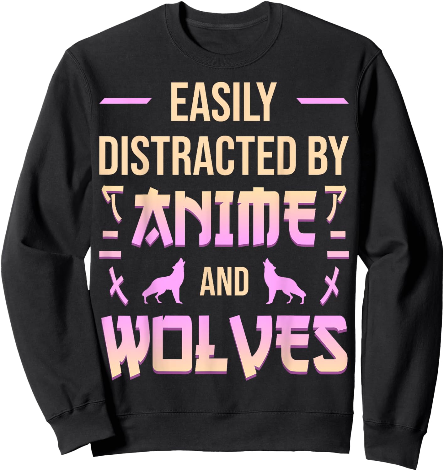 Anime And Wolves Kawaii Anime Lover Japanese Otaku Wolf Sweatshirt - Sweatshirt | Black