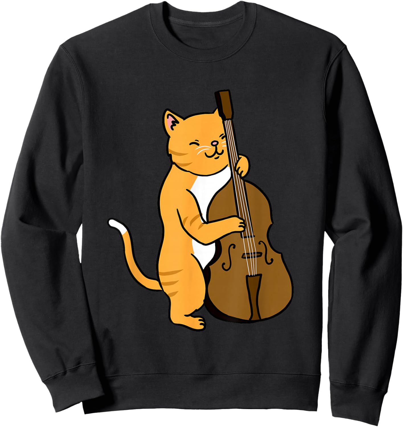 Cat Playing Upright Bass Sweatshirt - Sweatshirt | Black