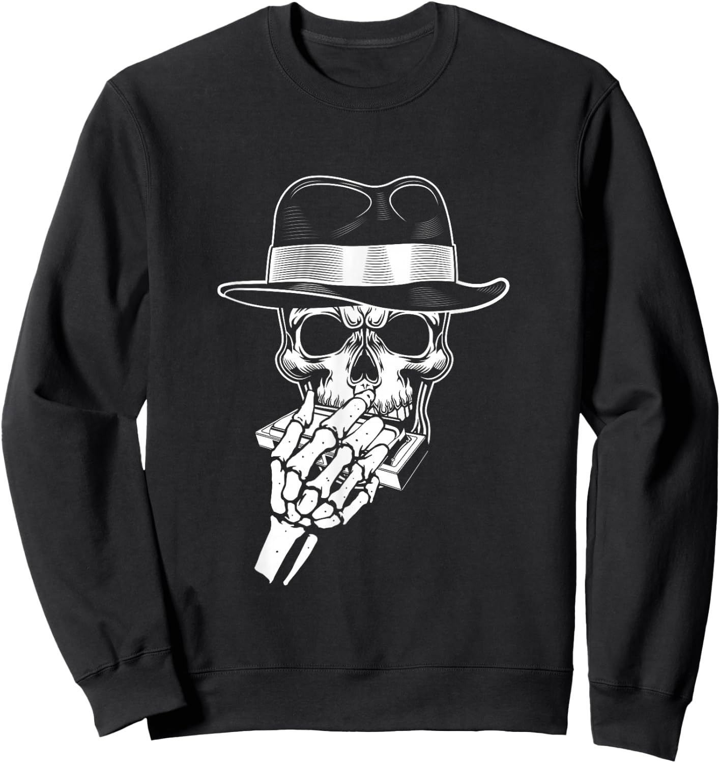 Skeleton Harmonica Player Blues Harmonica Musician Sweatshirt - Sweatshirt | Black