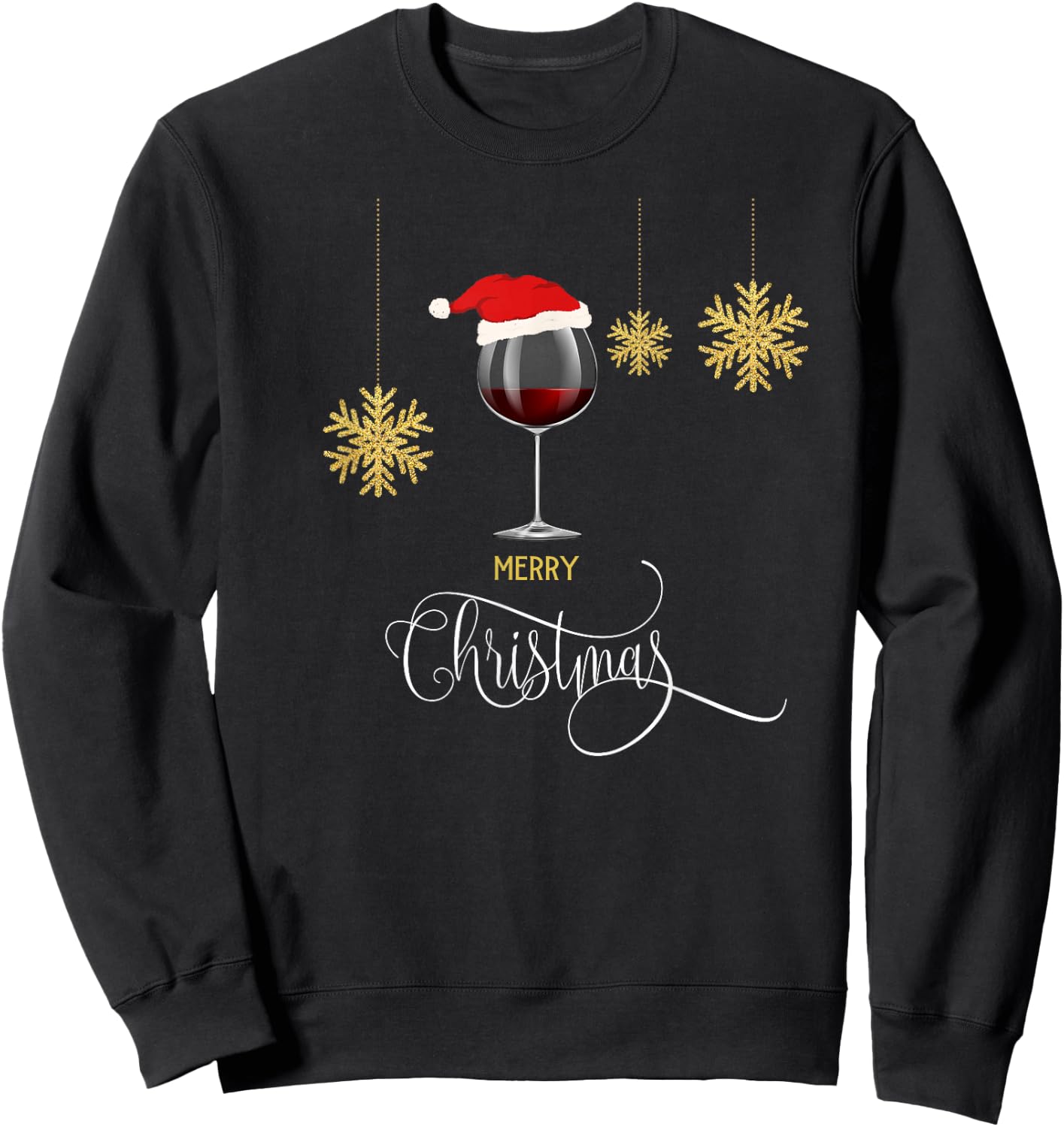 Red Wine Christmas Wine Glass Festive Holiday Women Xmas Sweatshirt - Sweatshirt | Black