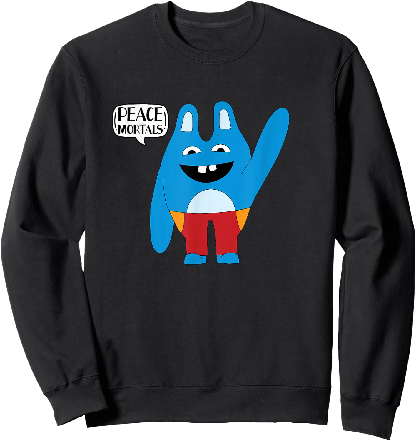 Bingo Bronson Peace Mortals Funny Blue Mascot Animal Sweatshirt - Sweatshirt | Black
