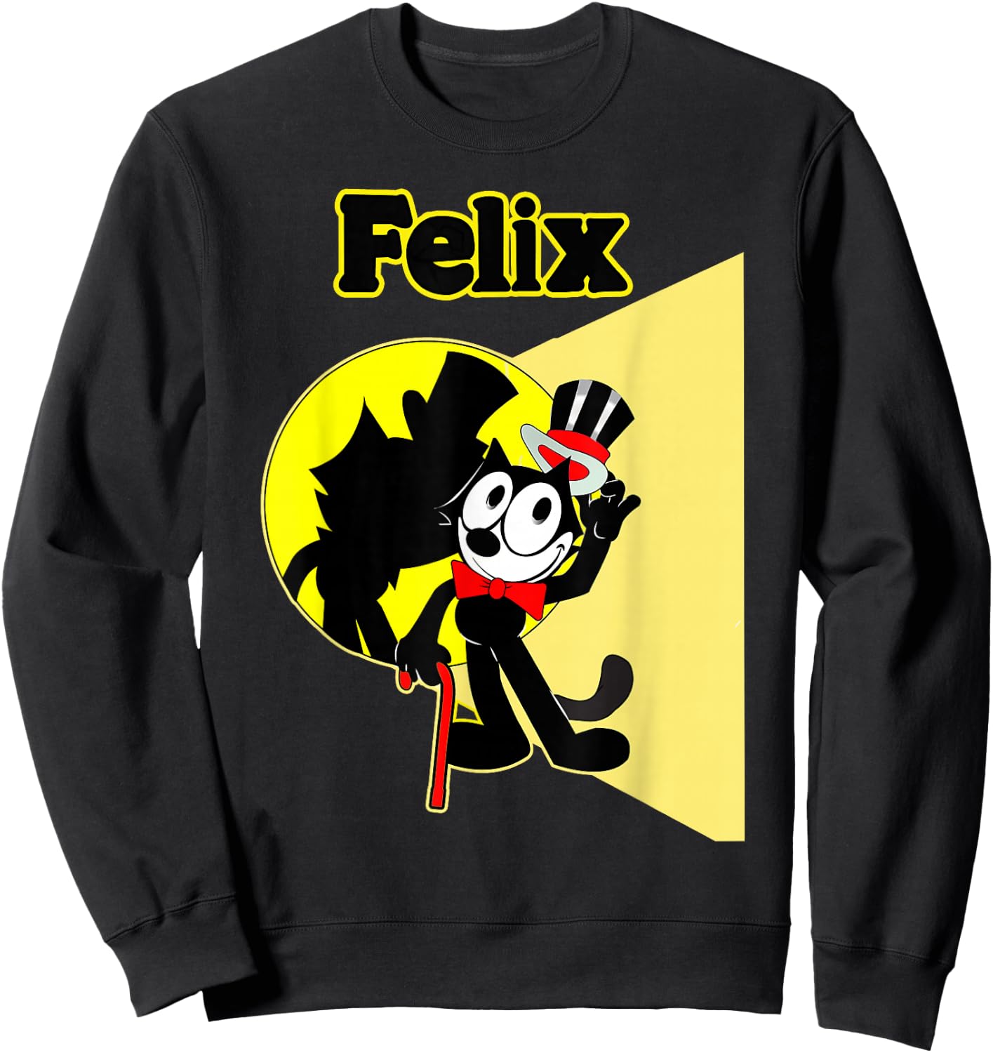 Felix Cartoon on-Stage in Spotlight Wears Bow Tie, Top Hat Sweatshirt - Sweatshirt | Black