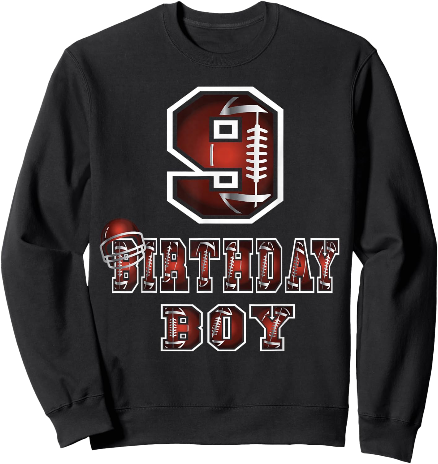 9th Birthday Boy 9 Years Old Football Lover Theme Party Sweatshirt - Sweatshirt | Black
