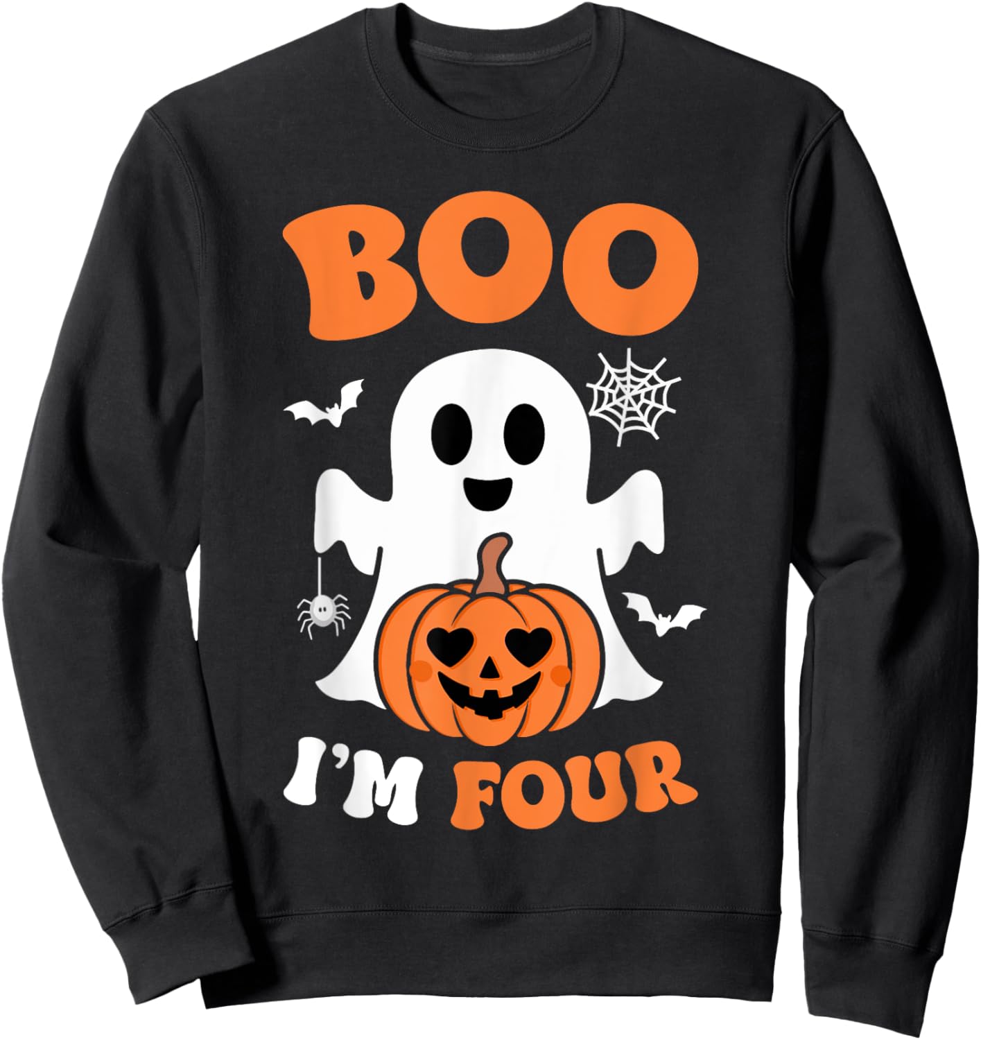 Ghost Boo I'm Four Year 4th Birthday Boys Halloween Groovy Sweatshirt - Sweatshirt | Black